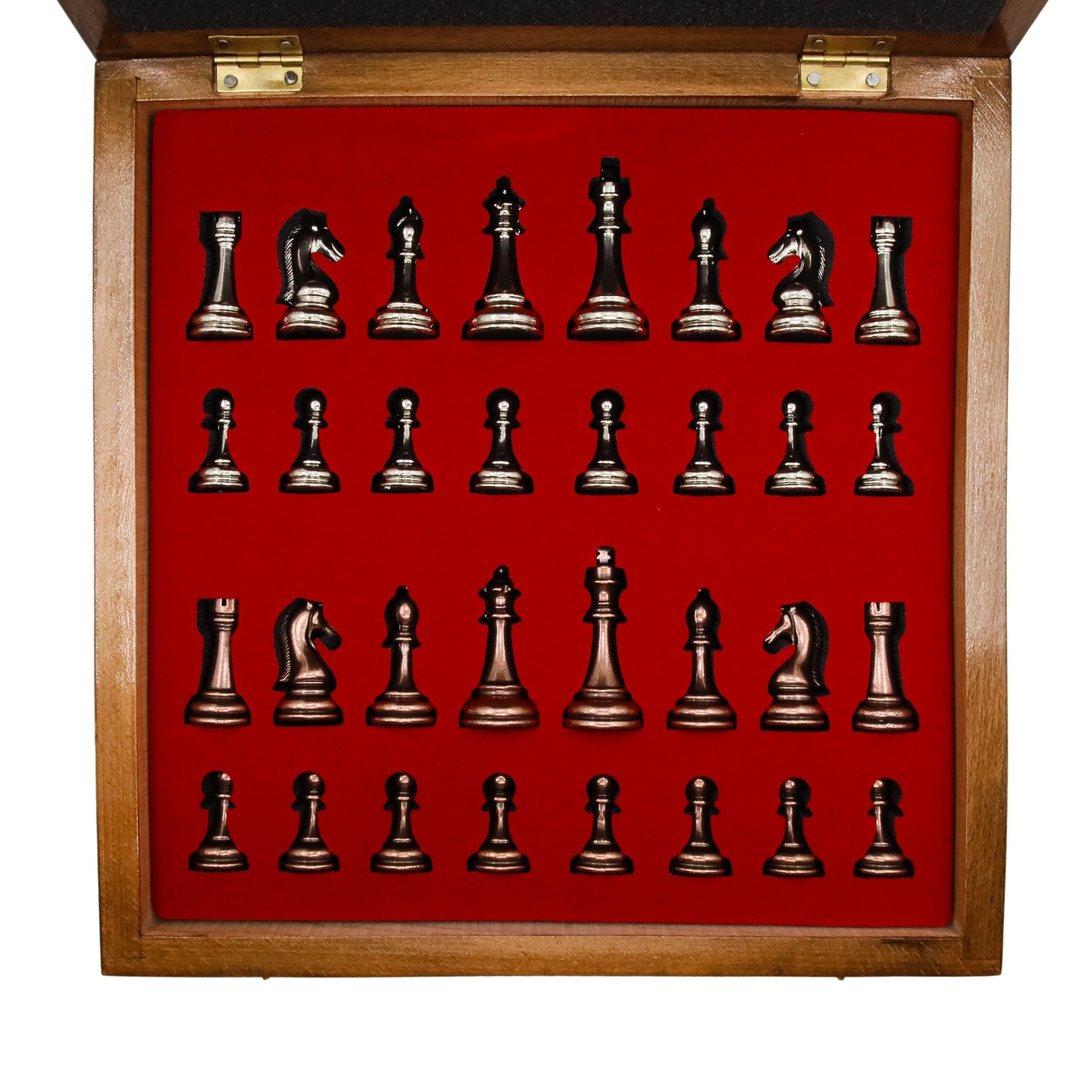 Handmade Inlay Storage Chess Set - Staunton Weighted Classic Figures (Bronze vs Silver) - Cooper Chess