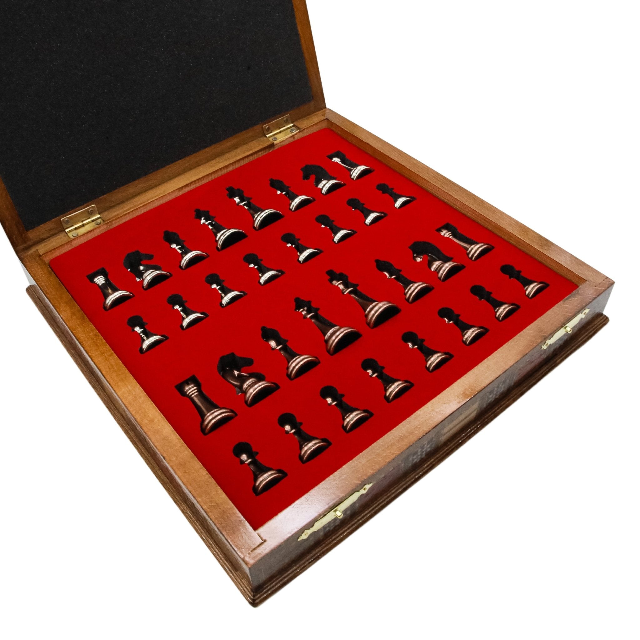 Handmade Inlay Storage Chess Set - Staunton Weighted Classic Figures (Bronze vs Silver) - Cooper Chess