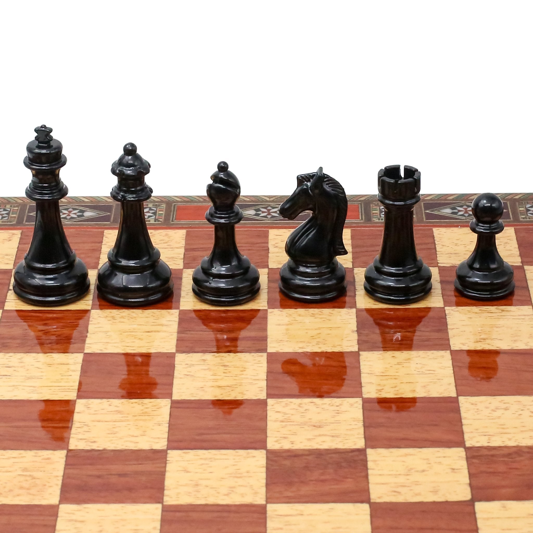 Handmade Inlay Storage Chess Set - Staunton Weighted Classic Figures (Black vs Silver) - Cooper Chess