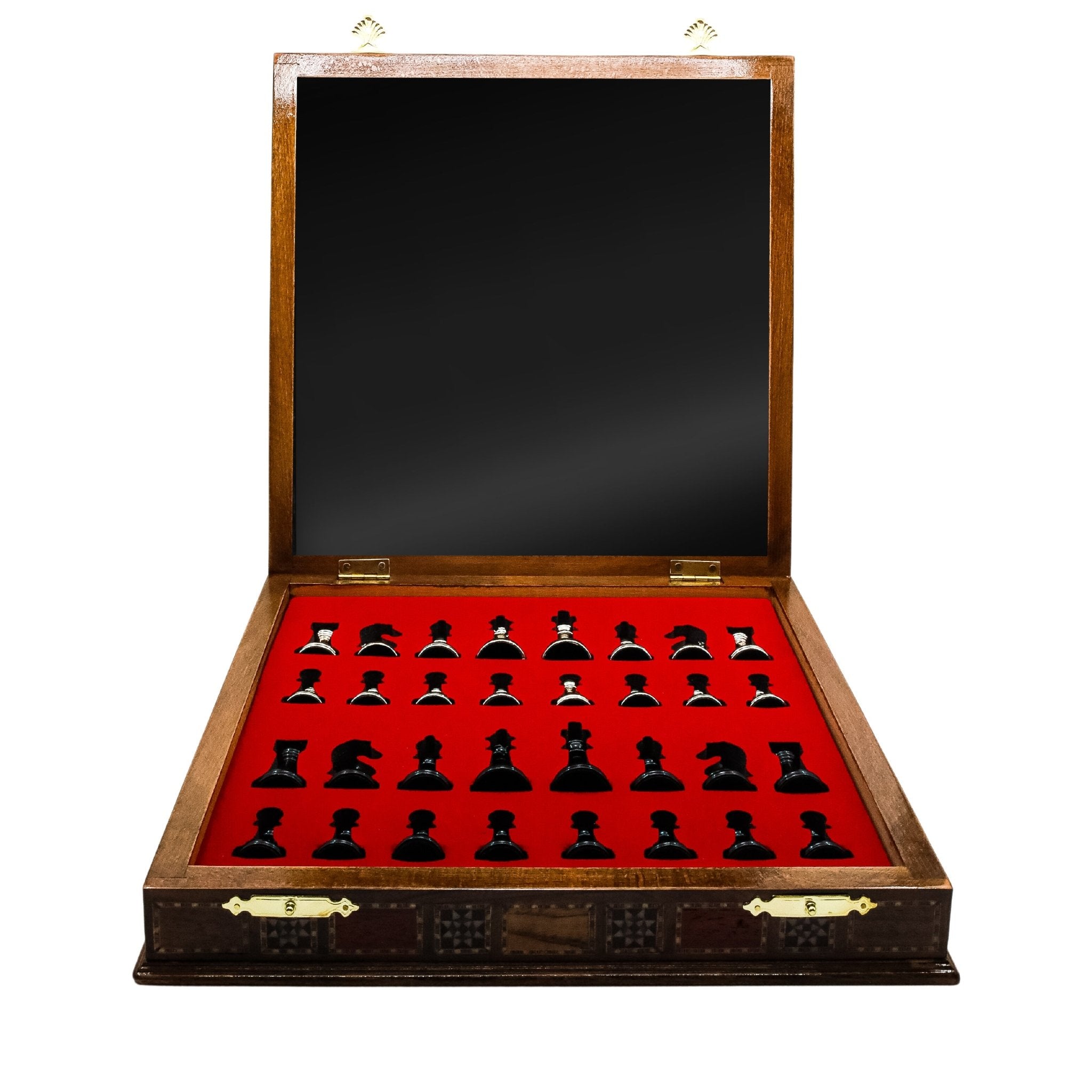 Handmade Inlay Storage Chess Set - Staunton Weighted Classic Figures (Black vs Silver) - Cooper Chess