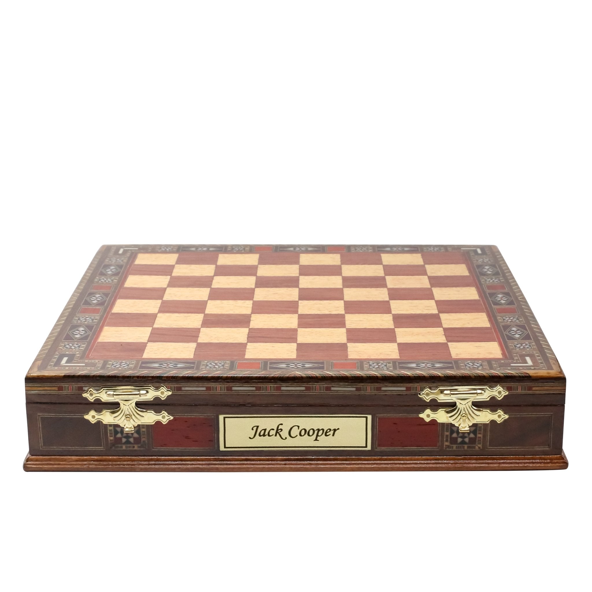 Handmade Inlay Storage Chess Set - Staunton Weighted Classic Figures (Black vs Silver) - Cooper Chess