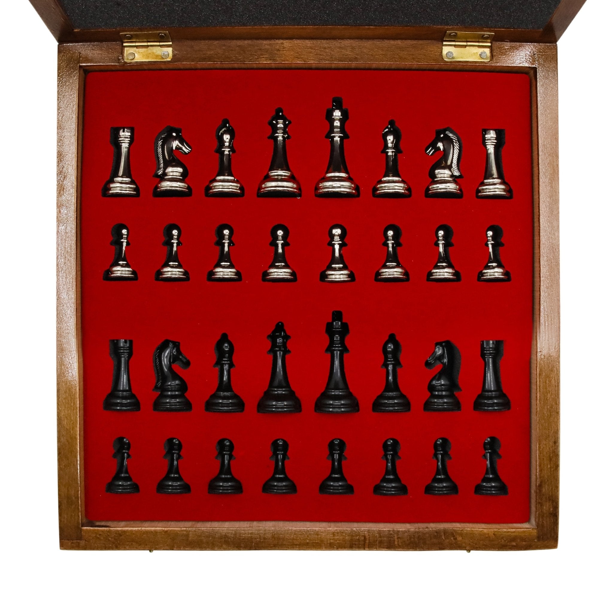 Handmade Inlay Storage Chess Set - Staunton Weighted Classic Figures (Black vs Silver) - Cooper Chess