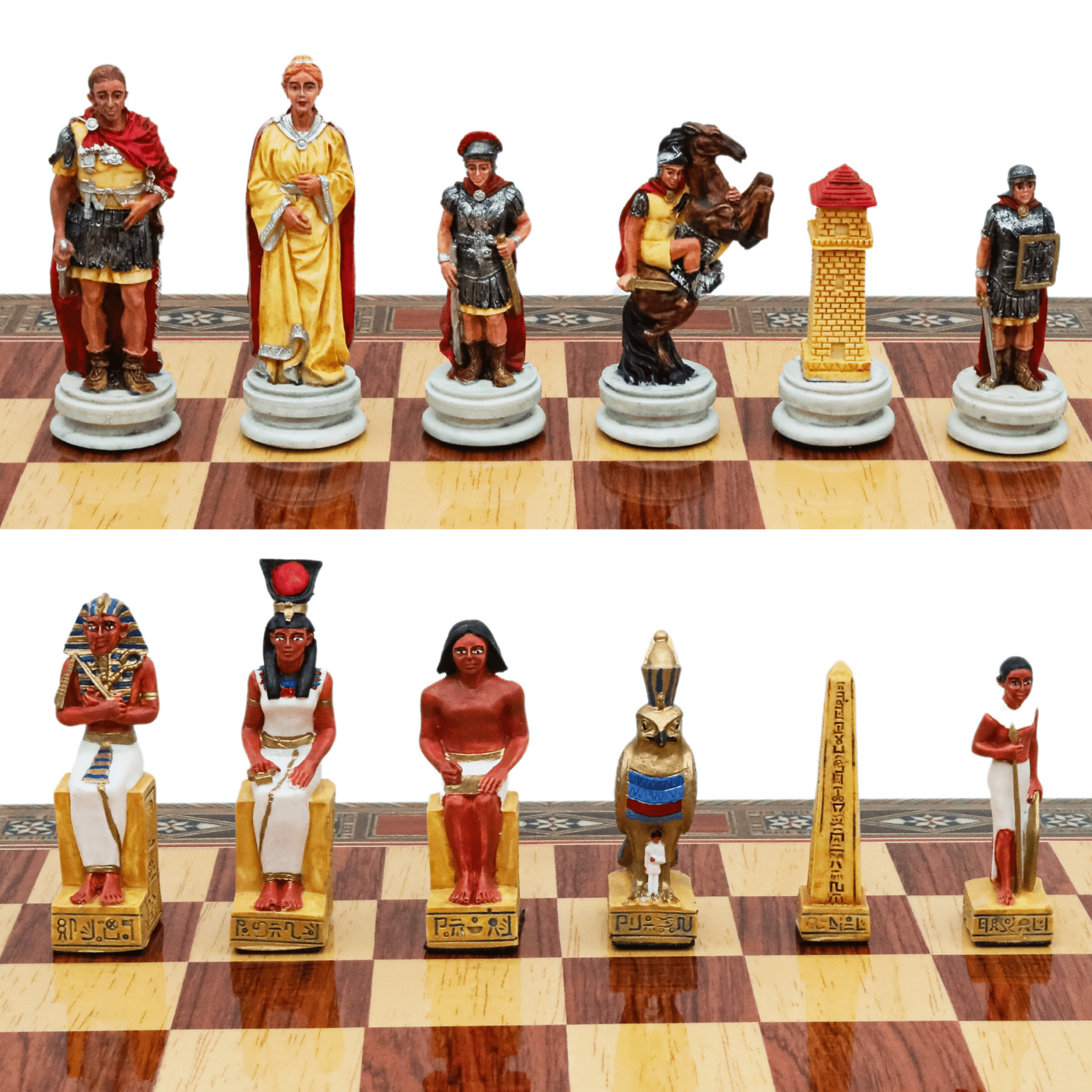 Handmade Inlay Chess Set with Drawer Storage 38 CM (15") - Roman vs Egyptian Pieces - Cooper Chess