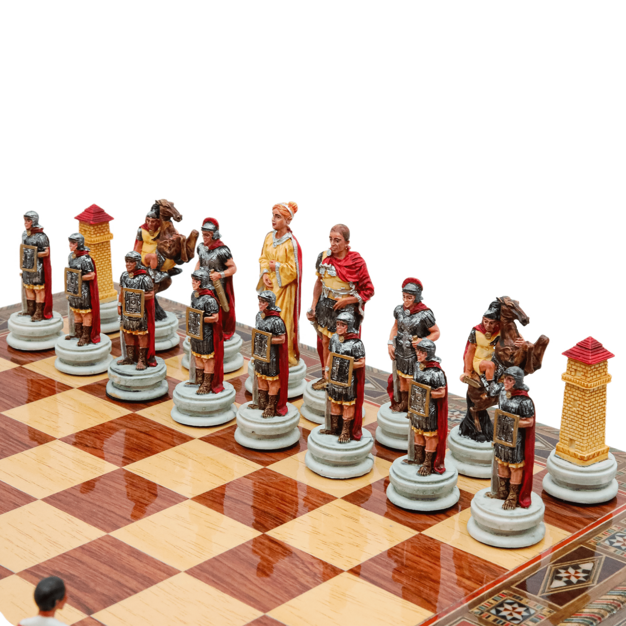 Handmade Inlay Chess Set with Drawer Storage 38 CM (15") - Roman vs Egyptian Pieces - Cooper Chess