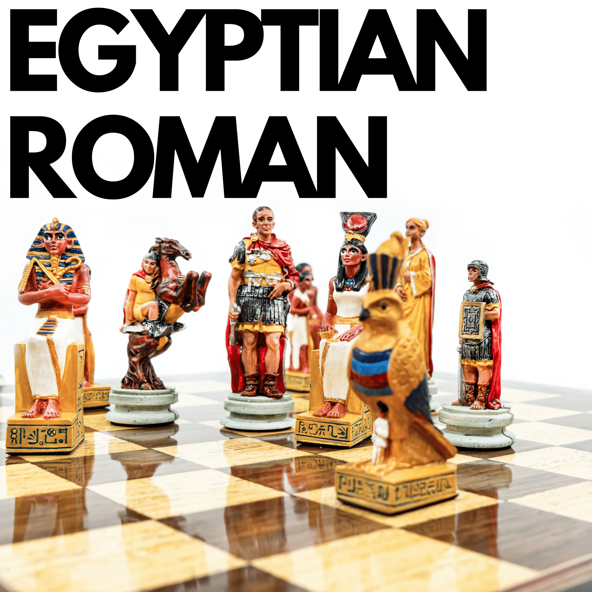 Handmade Inlay Chess Set with Drawer Storage 38 CM (15") - Roman vs Egyptian Pieces - Cooper Chess