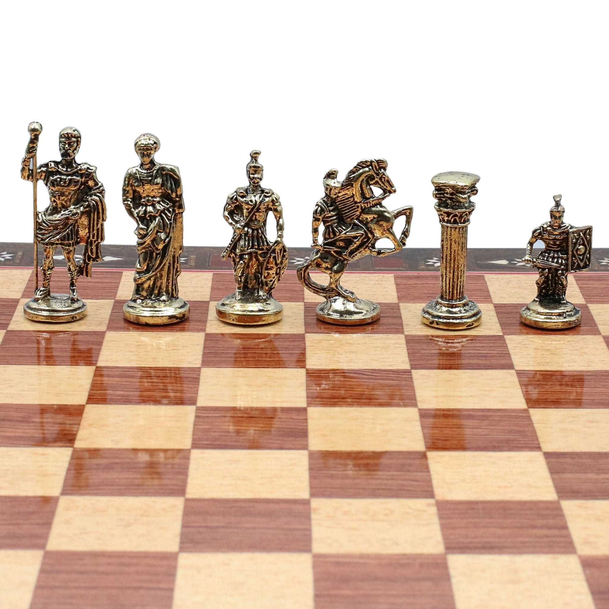 Handmade Inlay Chess Set with Drawer Storage 38 CM (15") - Die Cast Metal Pieces | Roman Empire - Cooper Chess