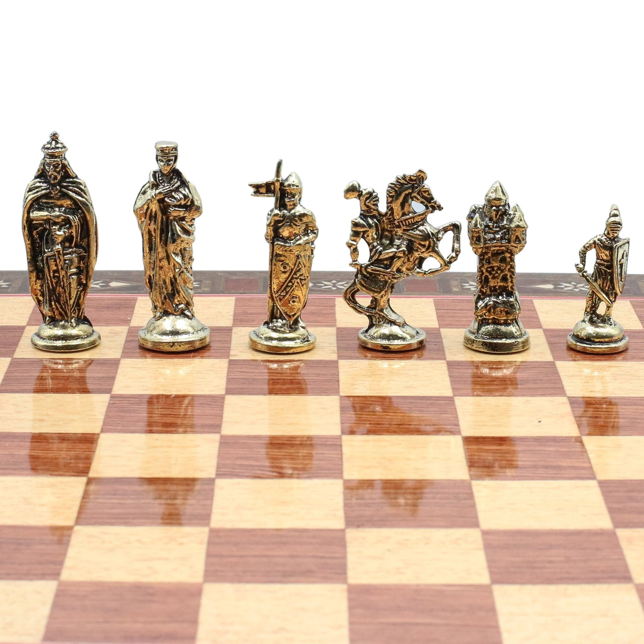 Handmade Inlay Chess Set with Drawer Storage 38 CM (15") - Die Cast Metal Pieces | Medieval British - Cooper Chess
