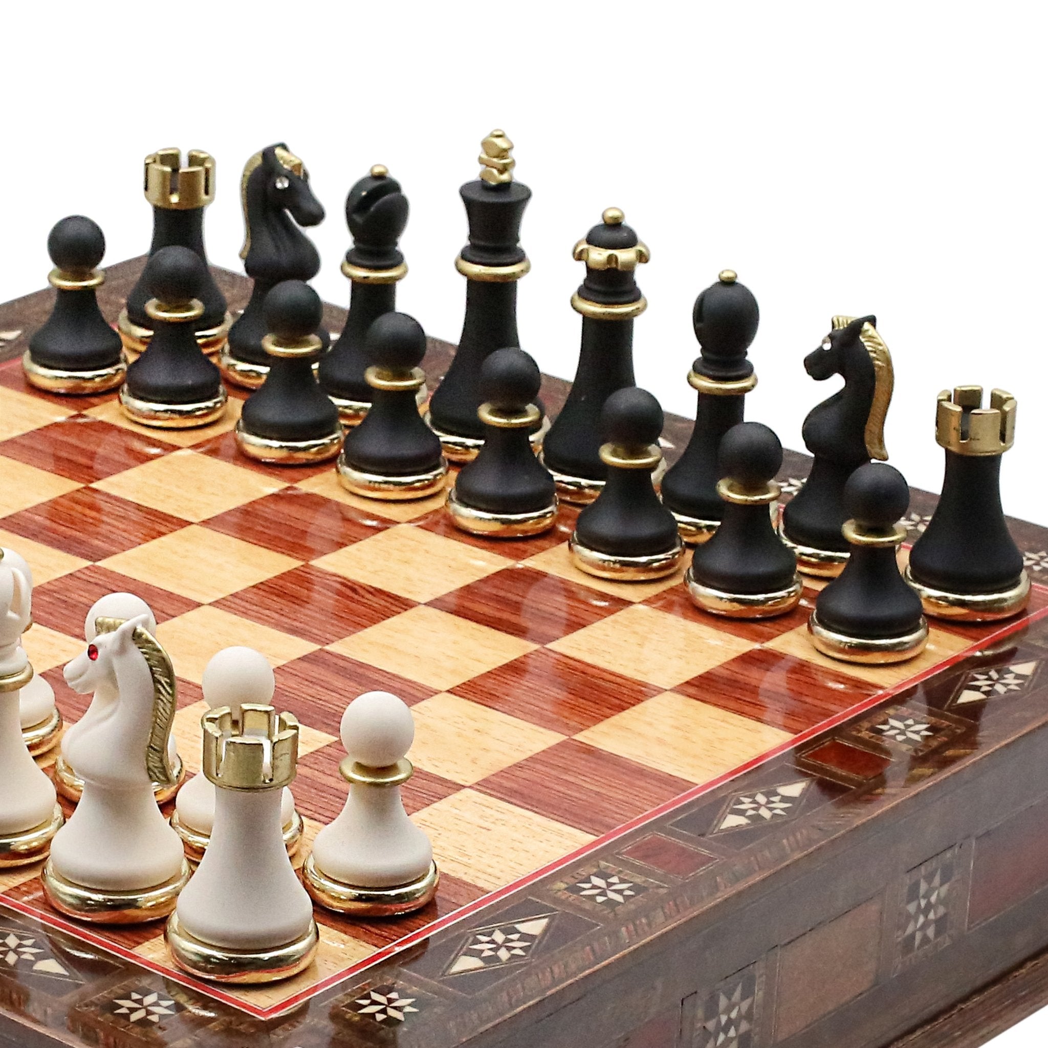 Soft Touch Metal Chess Set With Solid Wood Storage Board w/ In - Built Drawer - Cooper Chess