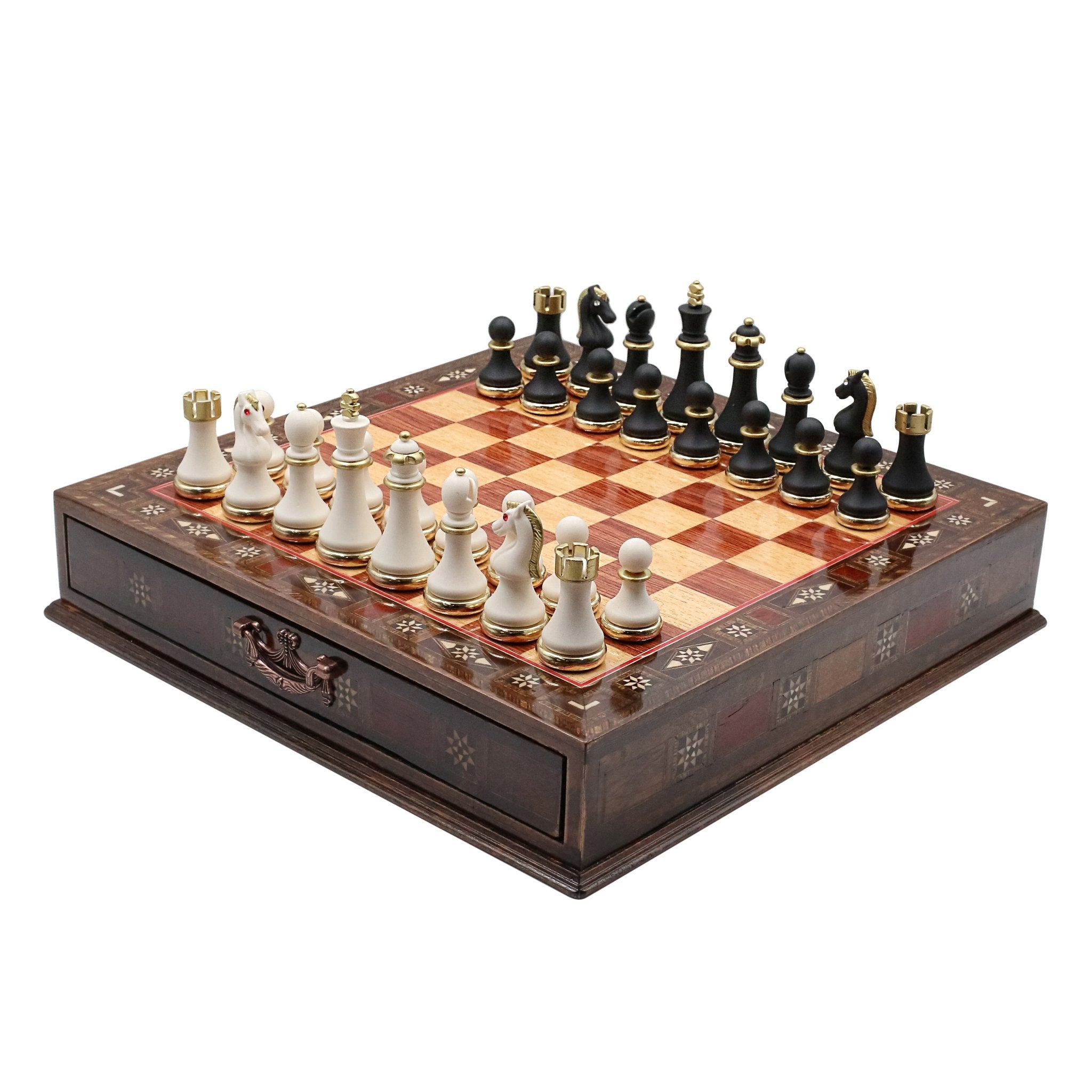 Soft Touch Metal Chess Set With Solid Wood Storage Board w/ In - Built Drawer - Cooper Chess