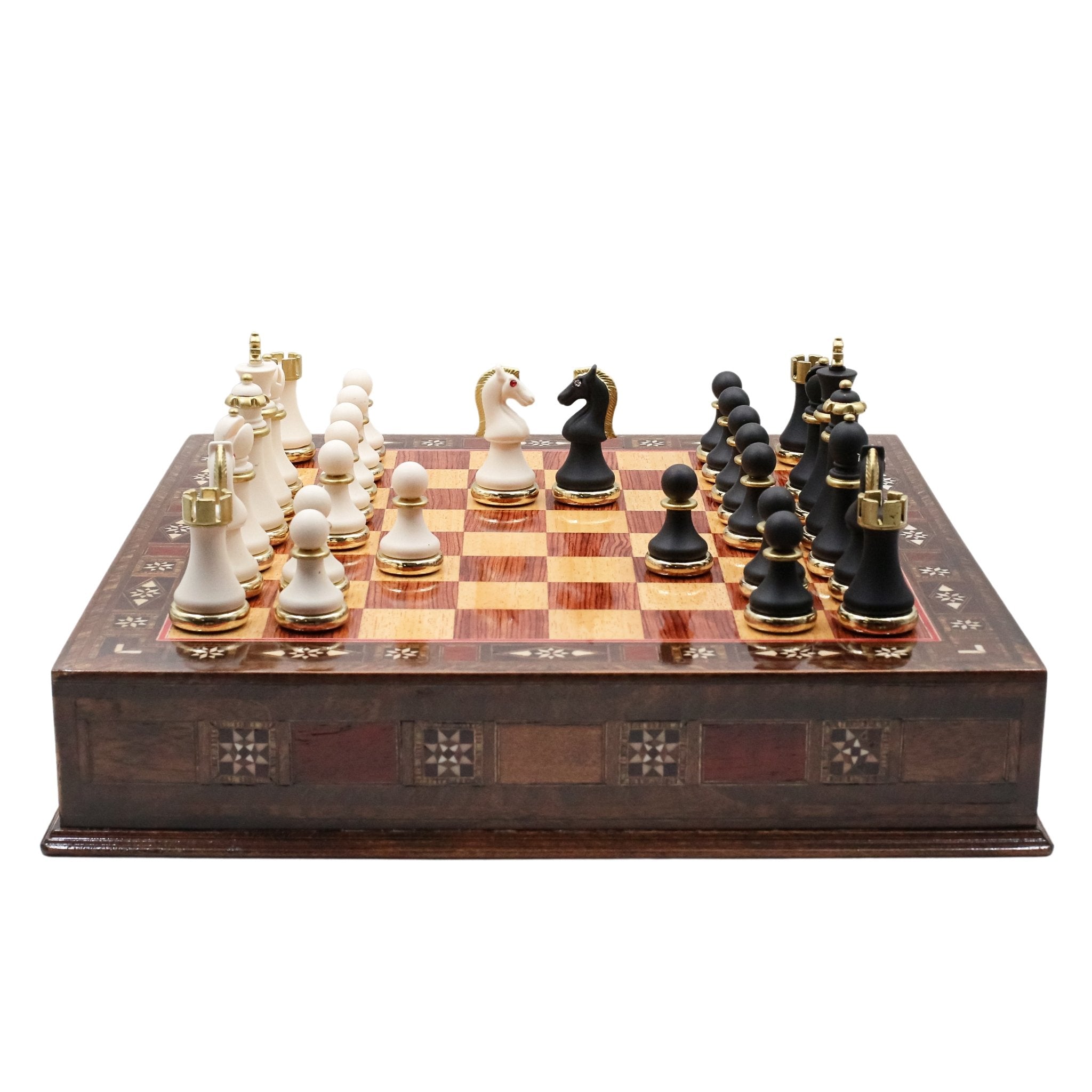 Soft Touch Metal Chess Set With Solid Wood Storage Board w/ In - Built Drawer - Cooper Chess