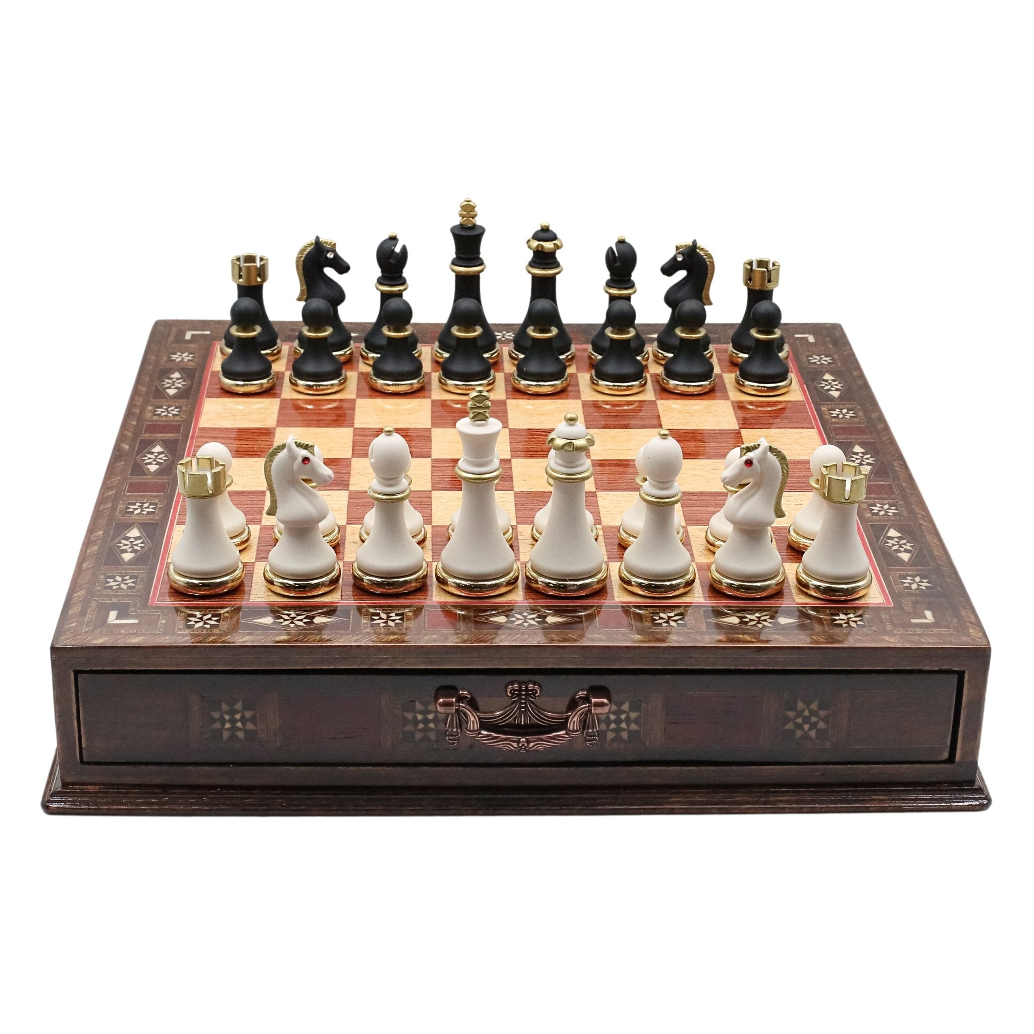 Soft Touch Metal Chess Set With Solid Wood Storage Board w/ In - Built Drawer - Cooper Chess