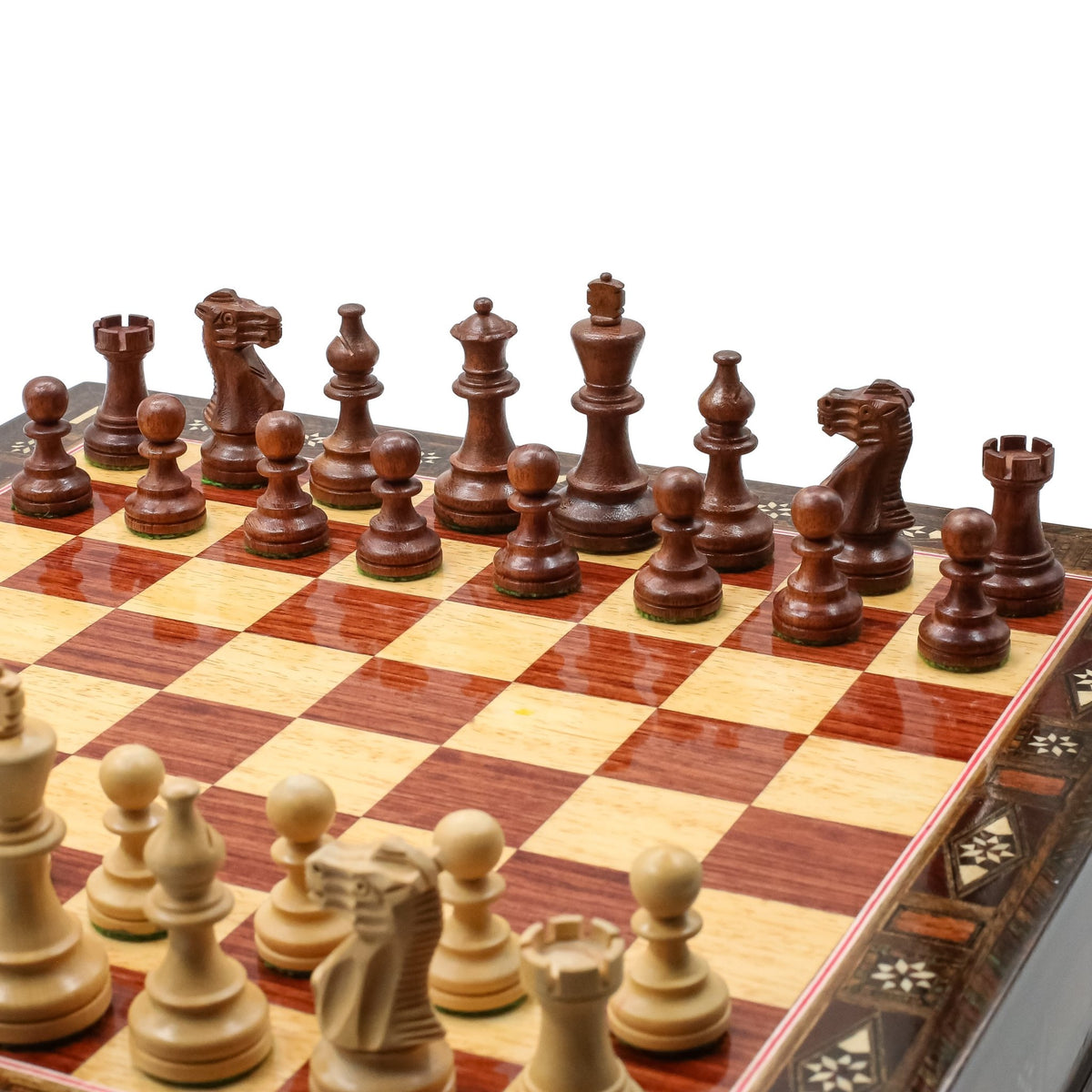 Handmade Inlay Chess Set with Drawer Storage 38 CM (15") - Weighted German Staunton Pieces w/ Extra Queens - Cooper Chess