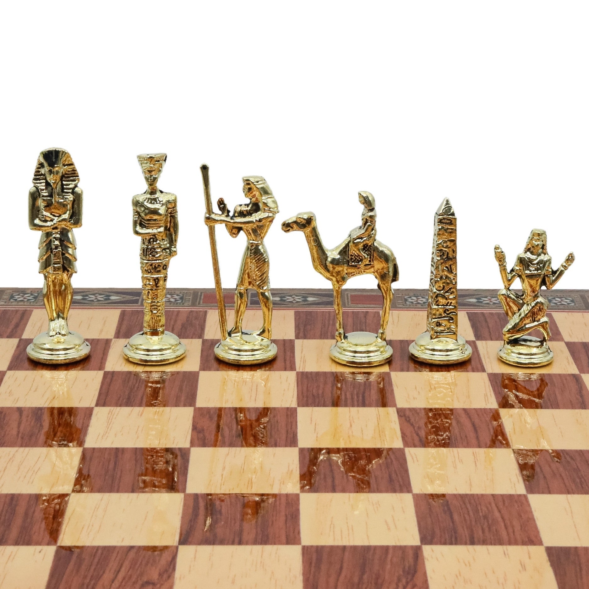 Handmade Inlay Chess Set with Drawer Storage - Die Cast Metal Pieces | Egyptian Queen Cleopatra - Cooper Chess