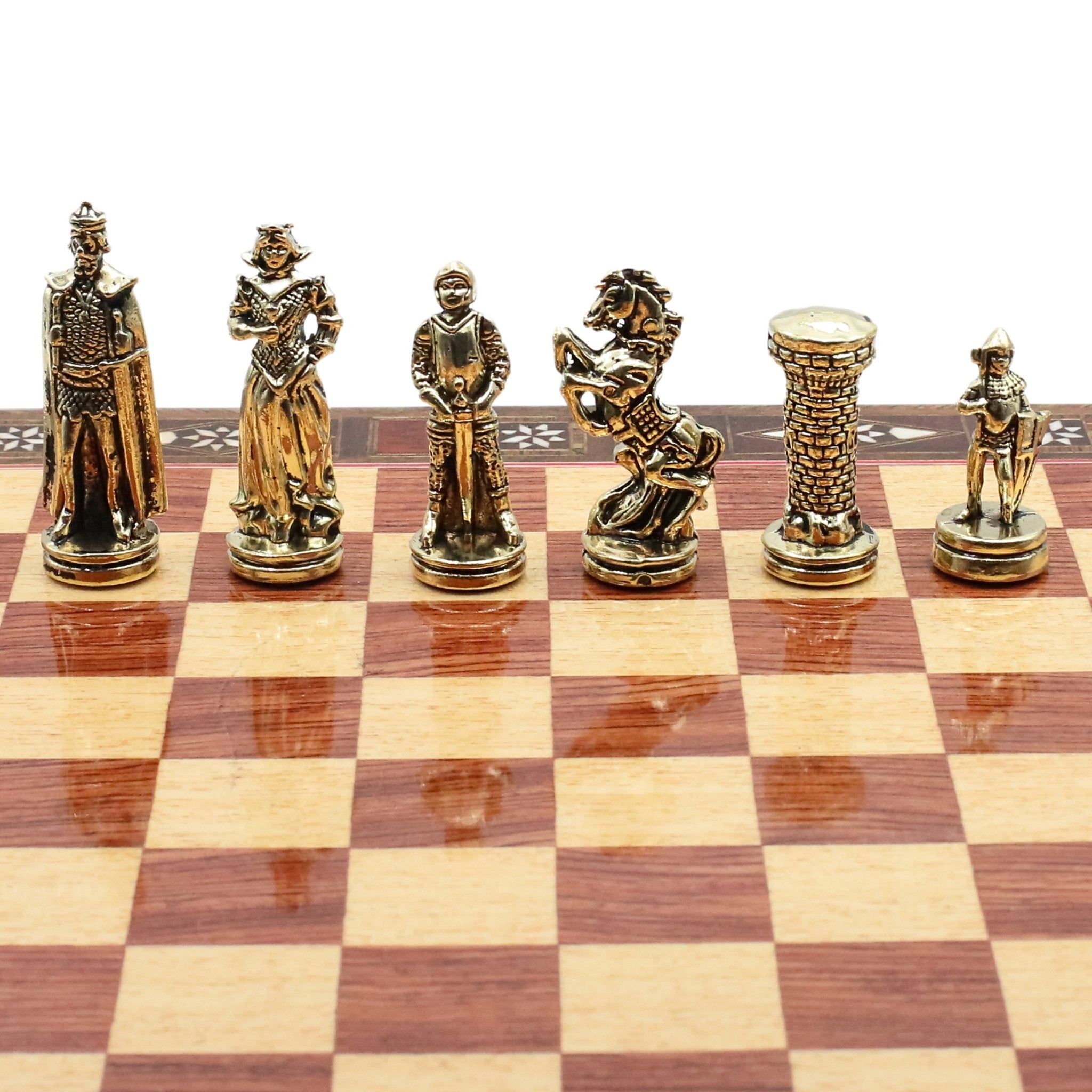 Handmade Inlay Chess Set with Drawer Storage 30 CM (12") - Die Cast Metal Pieces | Medieval British Army - Cooper Chess