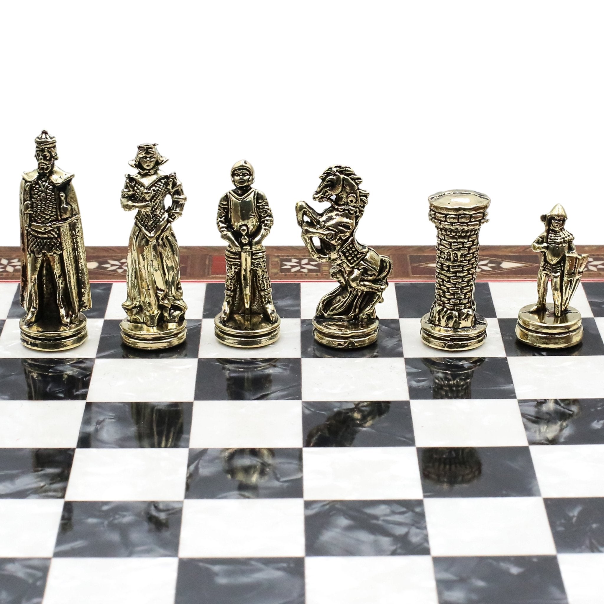 Handmade Inlay Chess Set with Drawer Storage 30 CM (12") - Die Cast Metal Pieces | Medieval British Army - Cooper Chess