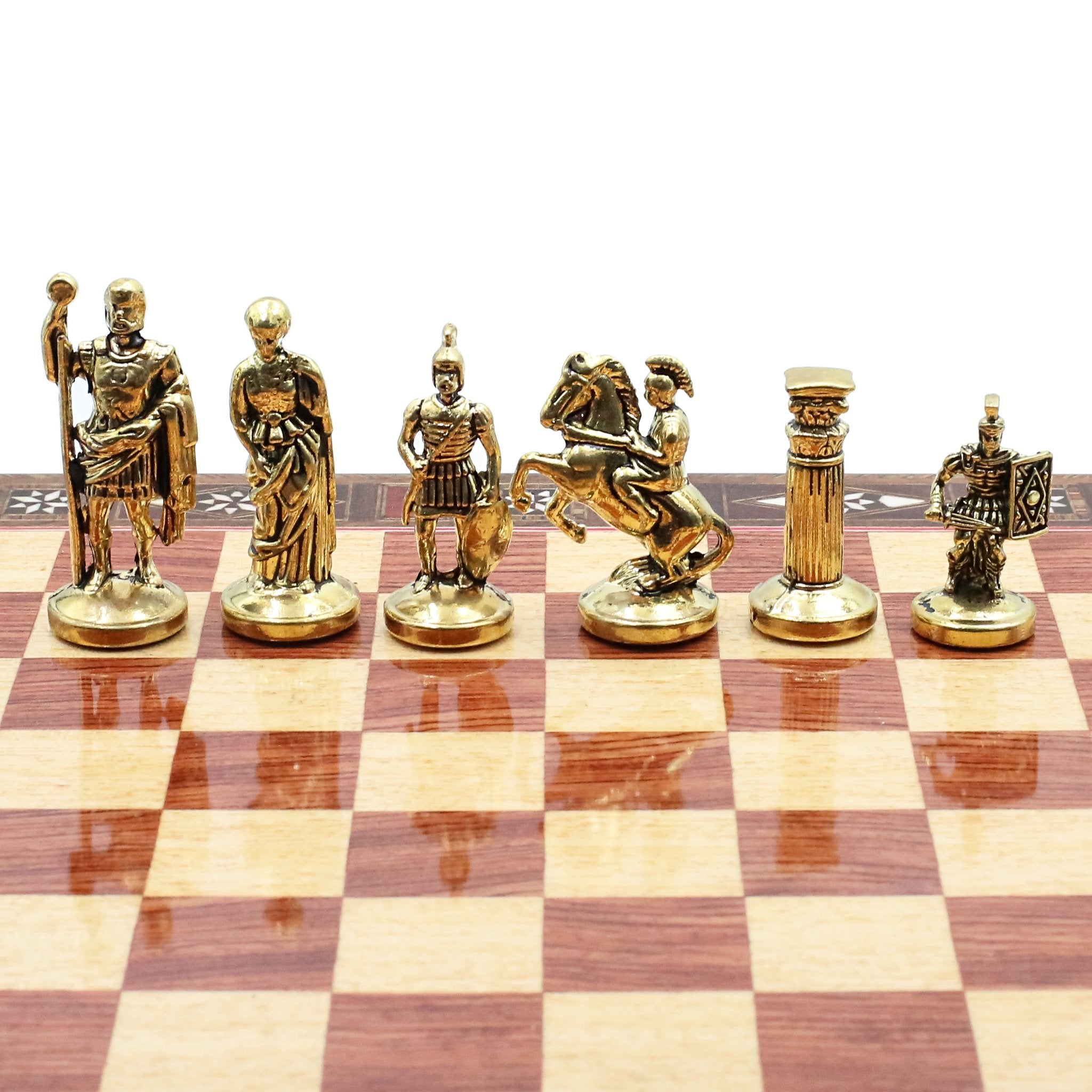 Handmade Inlay Chess Set with Drawer Storage 30 CM (12") - Die Cast Metal Pieces | Roman Empire - Cooper Chess
