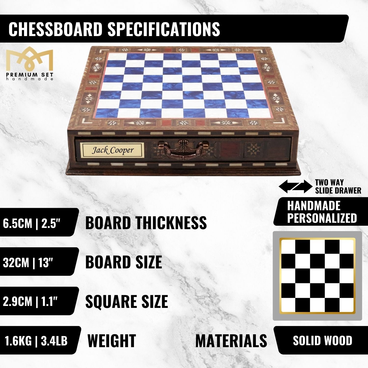 Handmade Inlay Chess Set with Drawer Storage 30 CM (12") - Die Cast Metal Pieces | Roman Empire - Cooper Chess