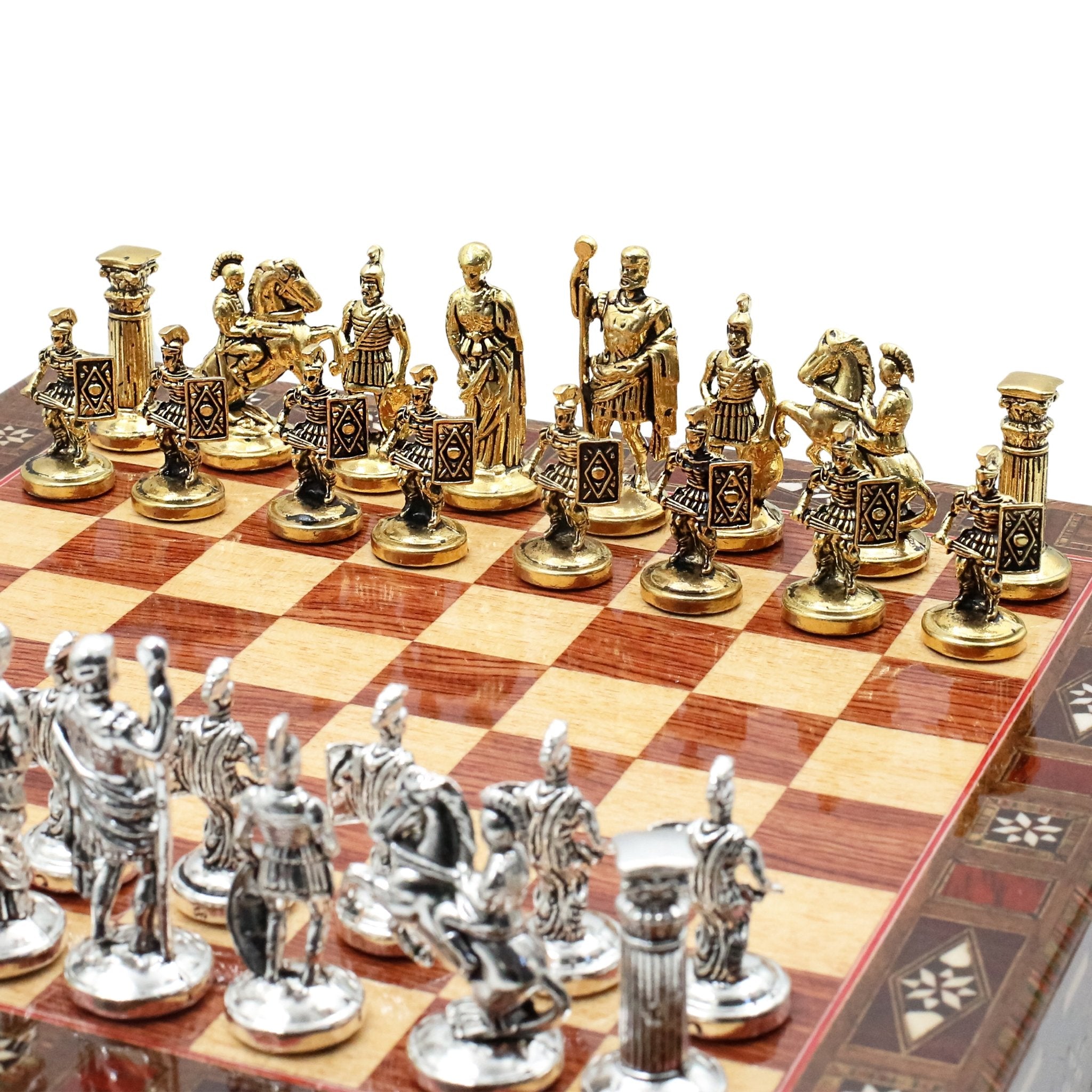 Handmade Inlay Chess Set with Drawer Storage 30 CM (12") - Die Cast Metal Pieces | Roman Empire - Cooper Chess