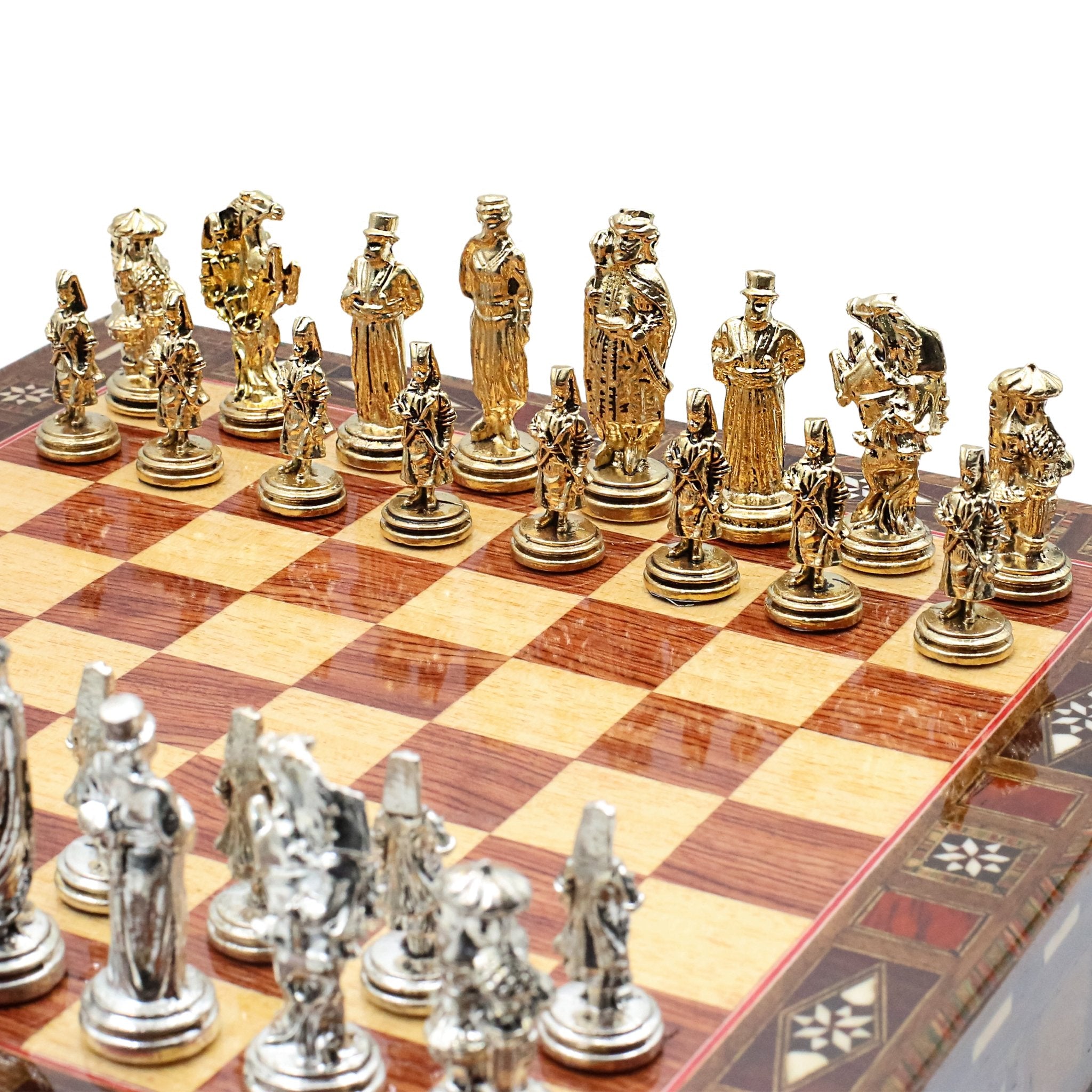 Handmade Inlay Chess Set with Drawer Storage 30 CM (12") - Die Cast Metal Pieces | Ottoman Empire - Cooper Chess