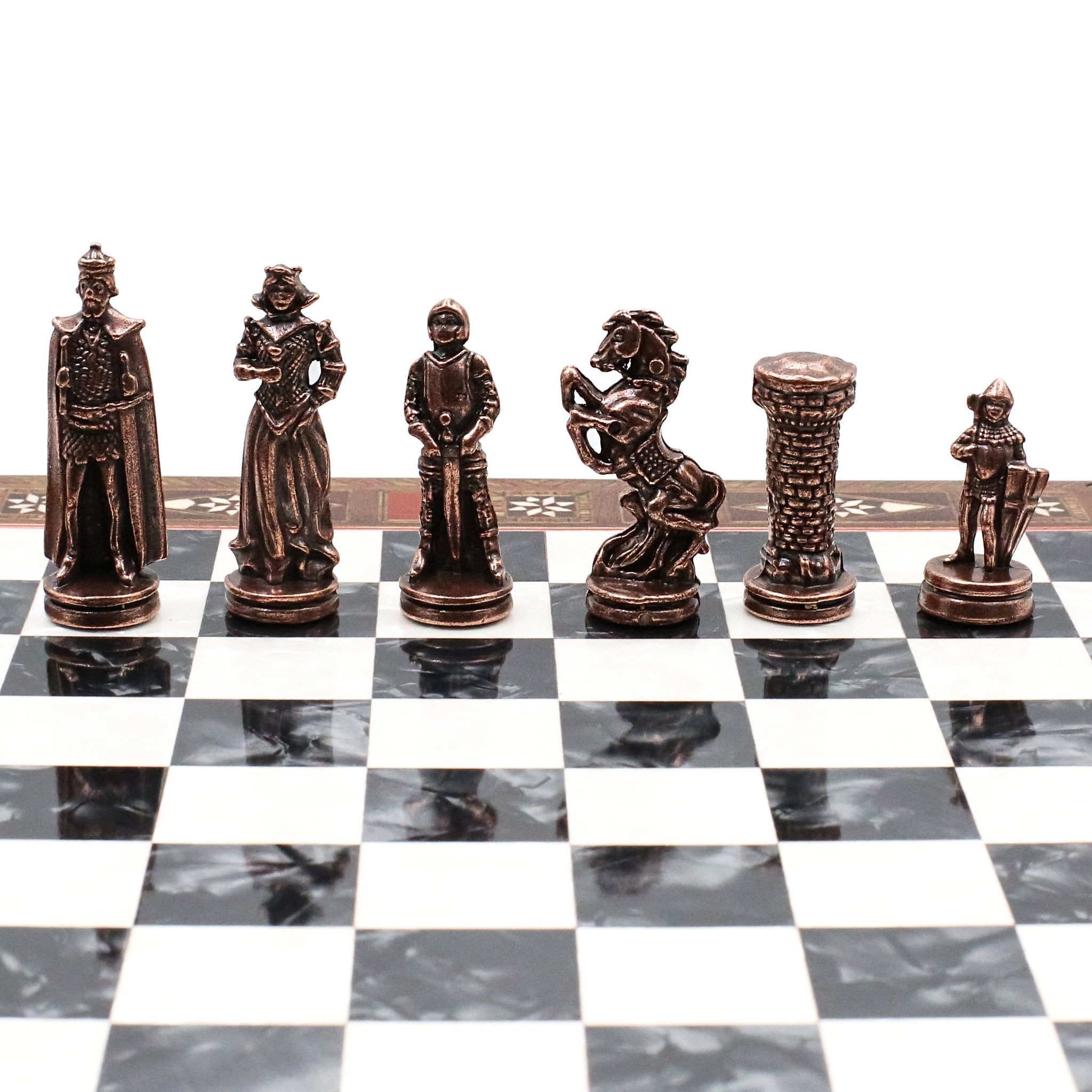 Handmade Inlay Chess Set with Drawer Storage 30 CM (12") - Die Cast Metal Pieces | Vintage Medieval British Army - Cooper Chess