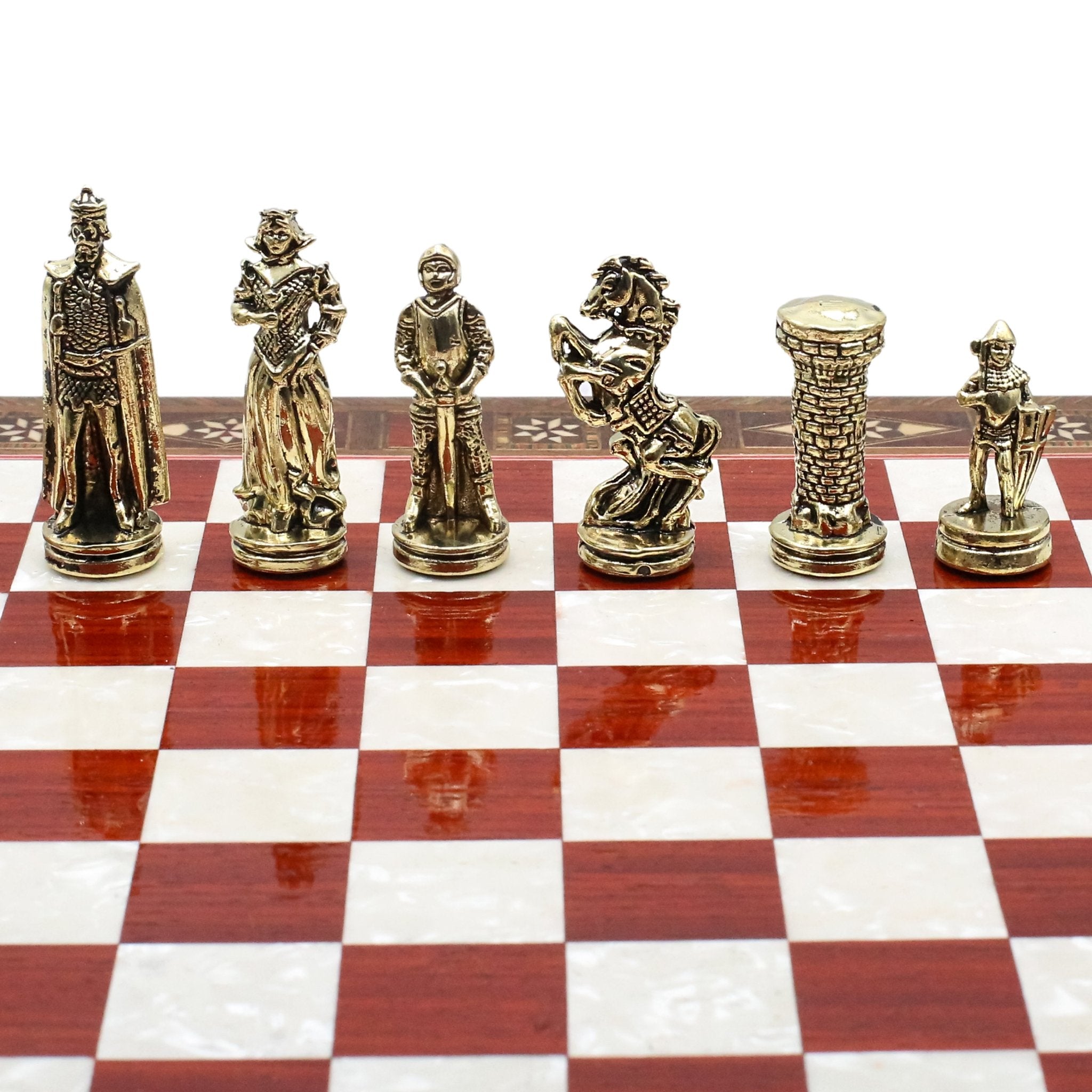Handmade Inlay Chess Set with Drawer Storage 30 CM (12") - Die Cast Metal Pieces | Medieval British Army - Cooper Chess