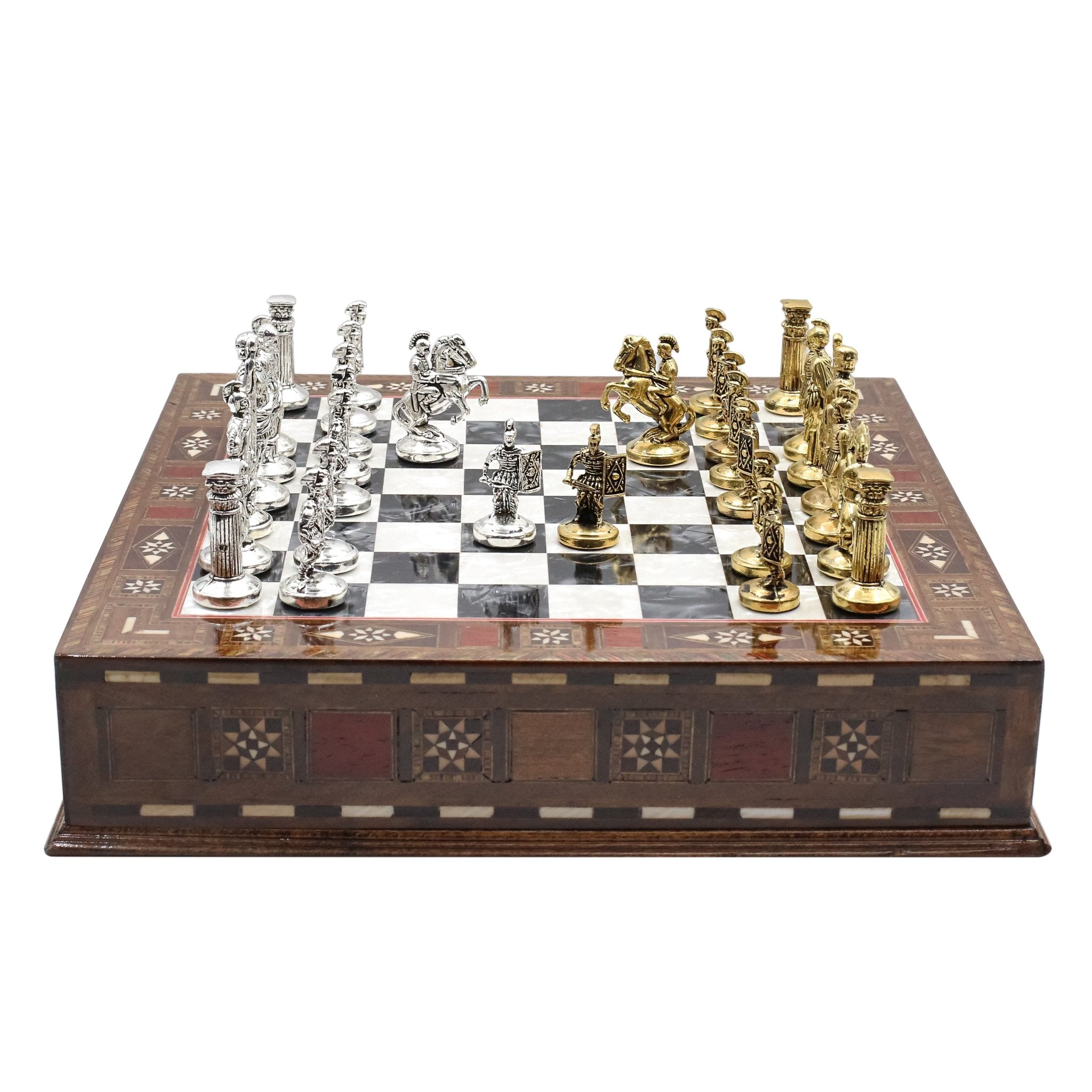 Handmade Inlay Chess Set with Drawer Storage 30 CM (12") - Die Cast Metal Pieces | Roman Empire - Cooper Chess