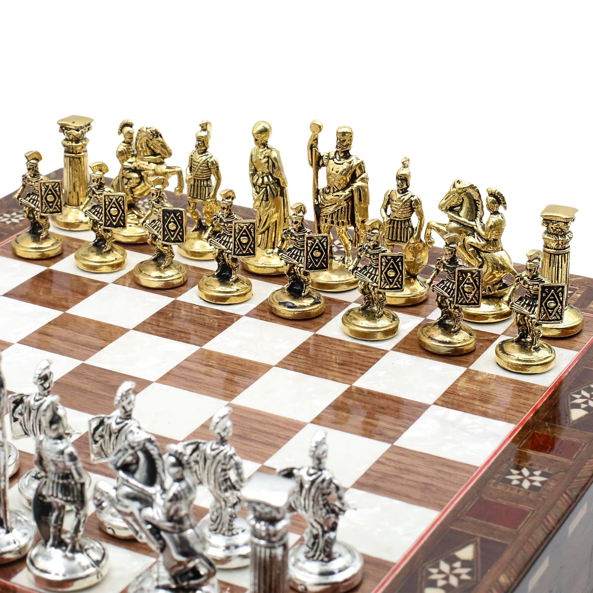 Handmade Inlay Chess Set with Drawer Storage 30 CM (12") - Die Cast Metal Pieces | Roman Empire - Cooper Chess
