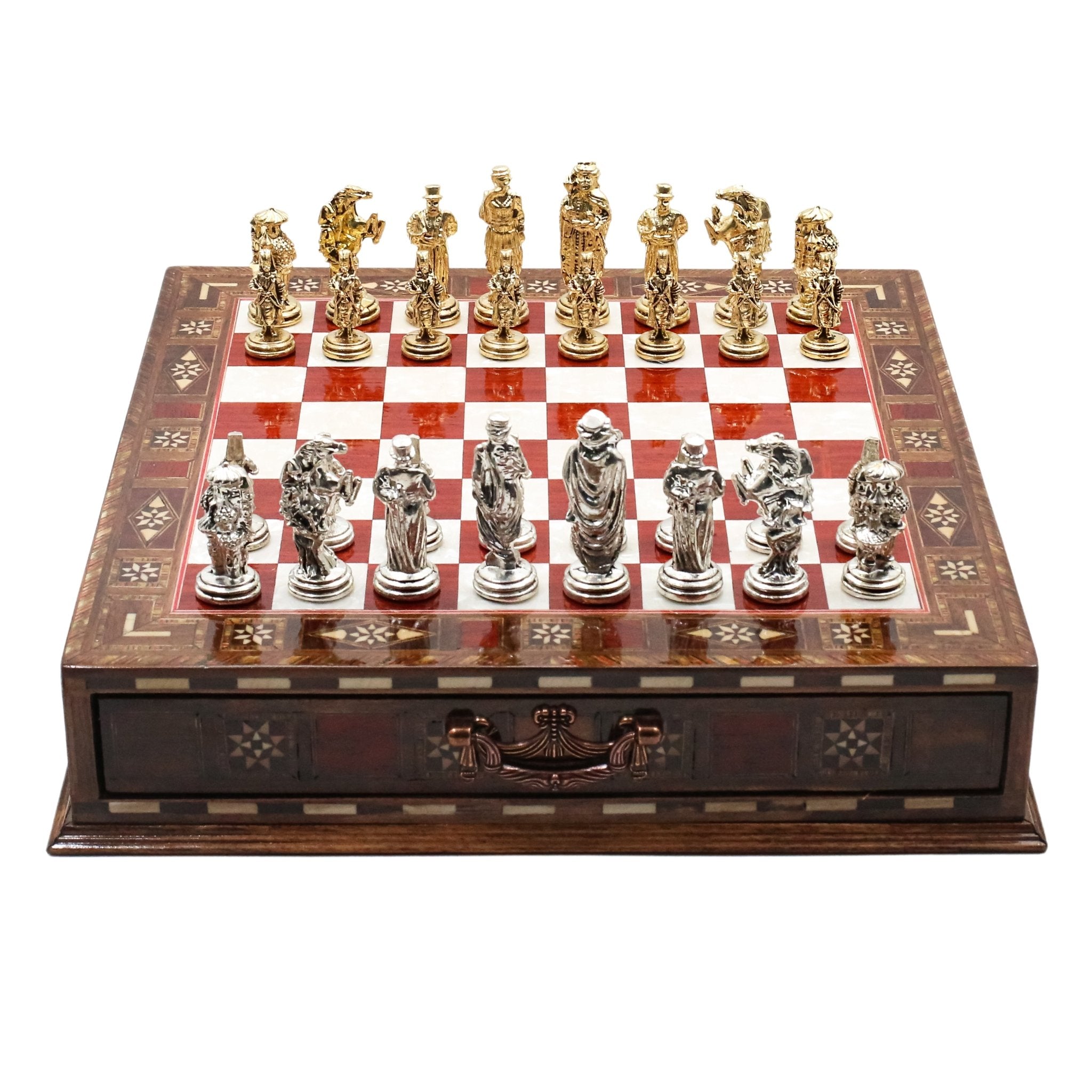 Handmade Inlay Chess Set with Drawer Storage 30 CM (12") - Die Cast Metal Pieces | Ottoman Empire - Cooper Chess