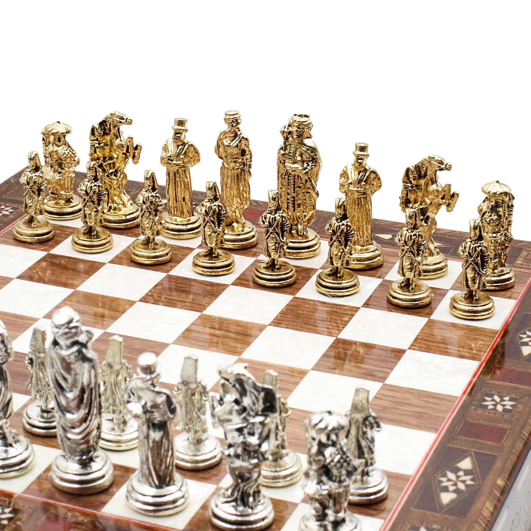 Handmade Inlay Chess Set with Drawer Storage 30 CM (12") - Die Cast Metal Pieces | Ottoman Empire - Cooper Chess