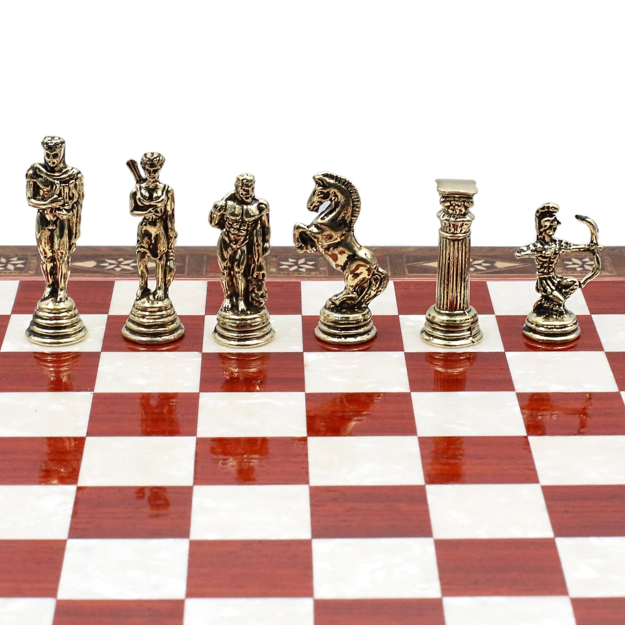 Handmade Inlay Chess Set with Drawer Storage 30 CM (12") - Die Cast Metal Pieces | Greek Mythology Archer - Cooper Chess