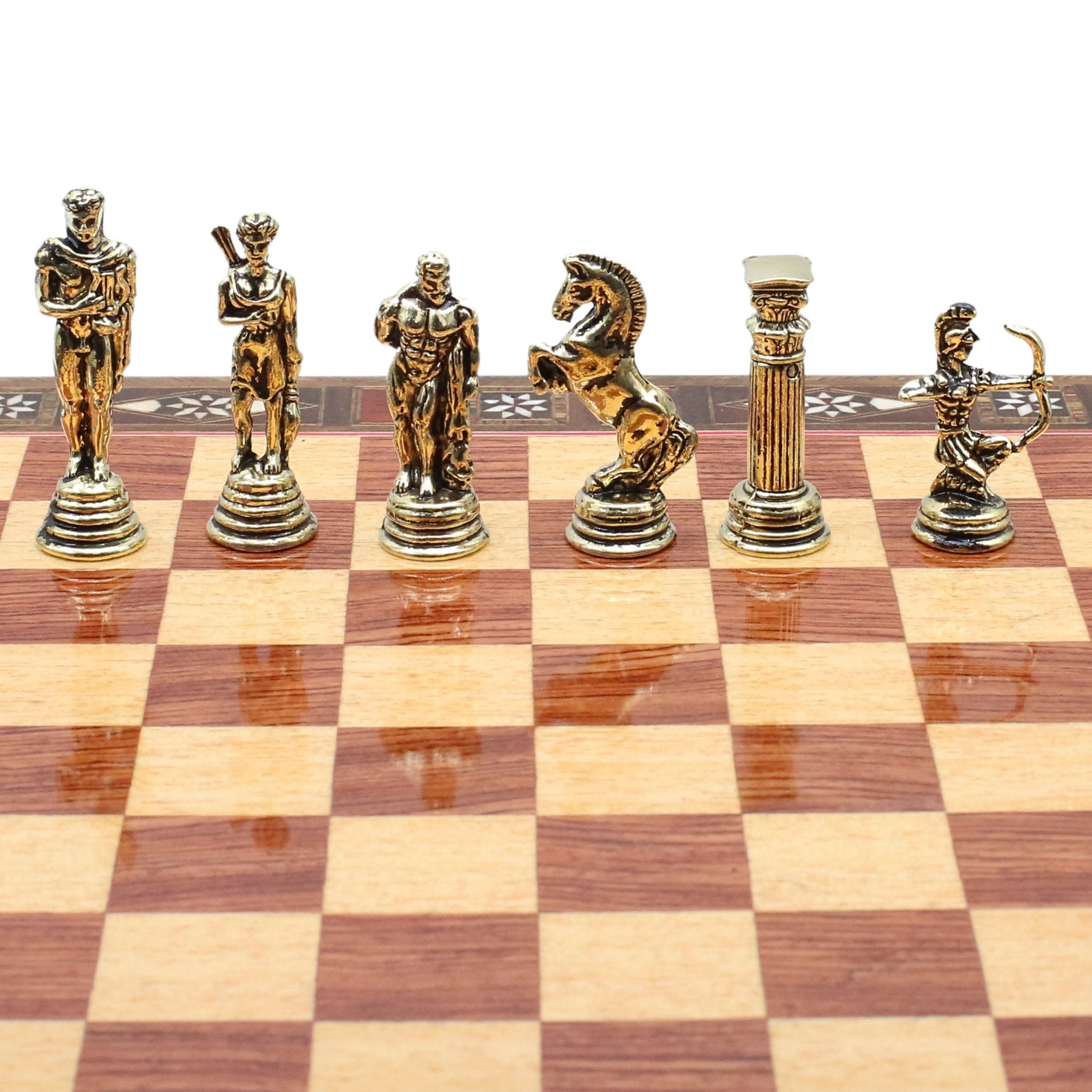 Handmade Inlay Chess Set with Drawer Storage 30 CM (12") - Die Cast Metal Pieces | Greek Mythology Archer - Cooper Chess