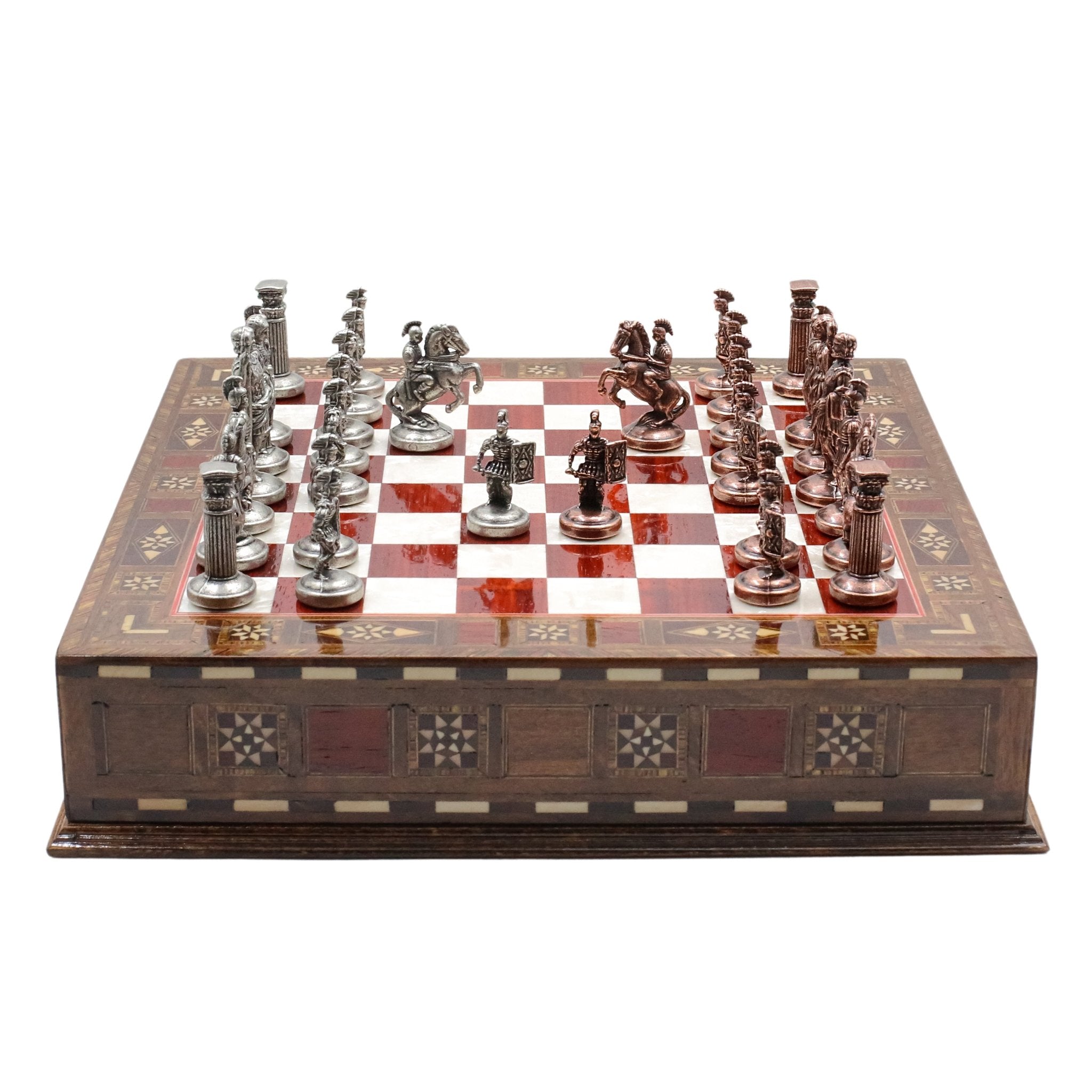 Handmade Inlay Chess Set with Drawer Storage 30 CM (12") - Die Cast Metal Pieces | Vintage Roman Empire - Cooper Chess
