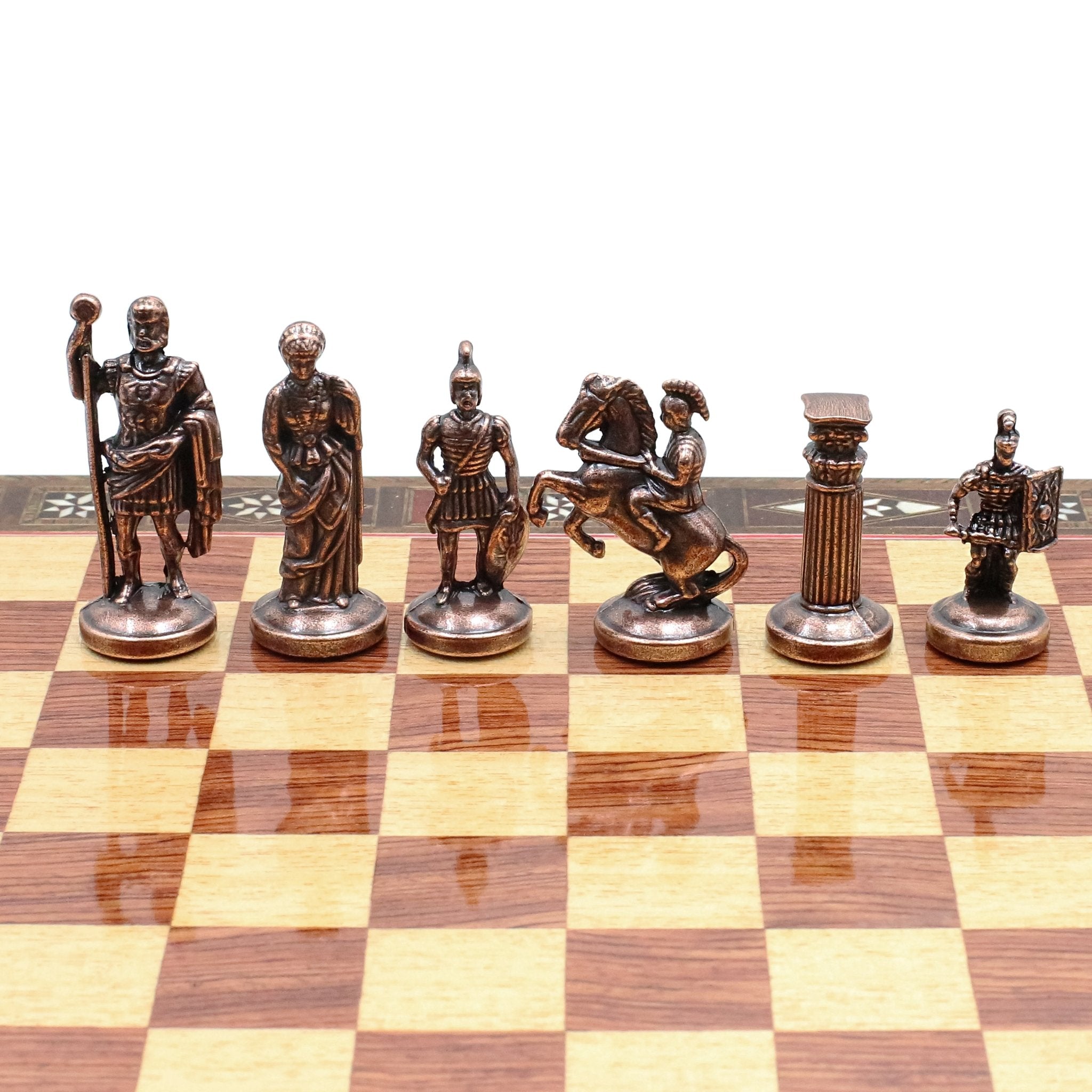 Handmade Inlay Chess Set with Drawer Storage 30 CM (12") - Die Cast Metal Pieces | Vintage Roman Empire - Cooper Chess