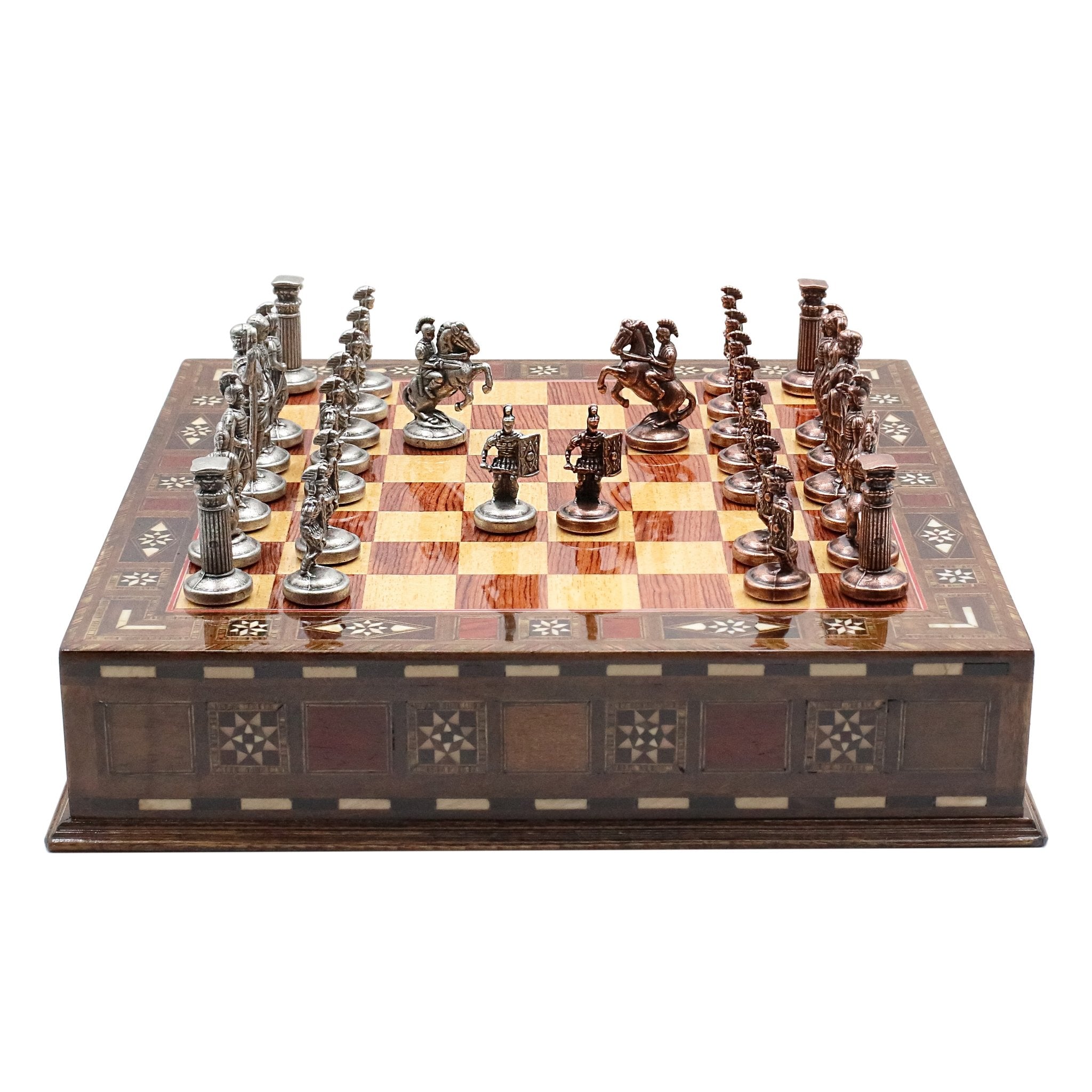 Handmade Inlay Chess Set with Drawer Storage 30 CM (12") - Die Cast Metal Pieces | Vintage Roman Empire - Cooper Chess
