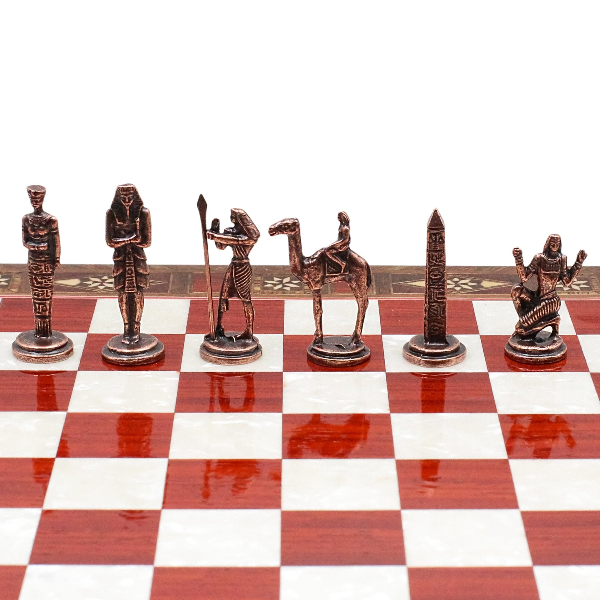Handmade Inlay Chess Set with Drawer Storage 30 CM (12") - Die Cast Metal Pieces | Vintage Egyptian Cleopatra - Cooper Chess