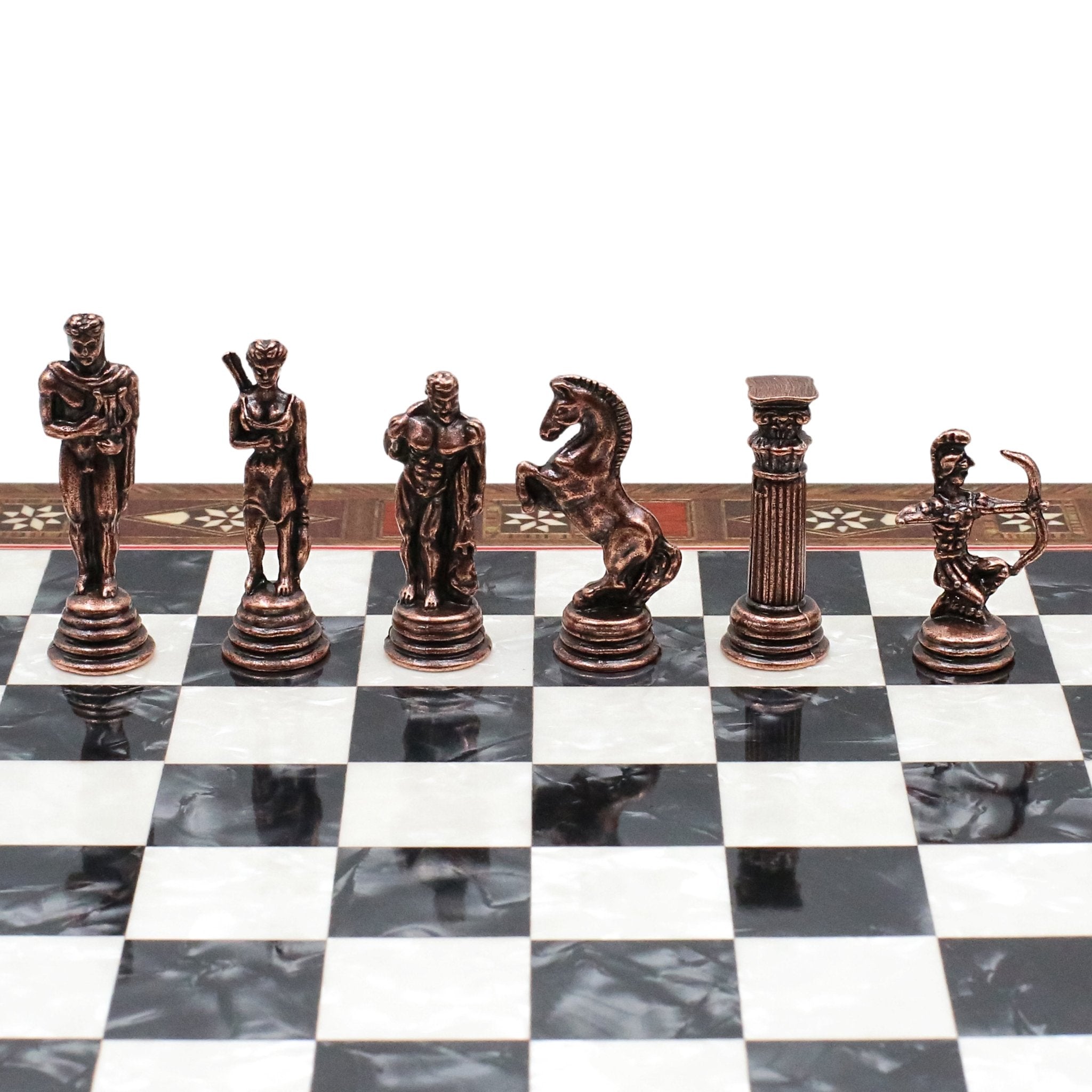 Handmade Inlay Chess Set with Drawer Storage 30 CM (12") - Die Cast Metal Pieces | Vintage Mythology Archer - Cooper Chess
