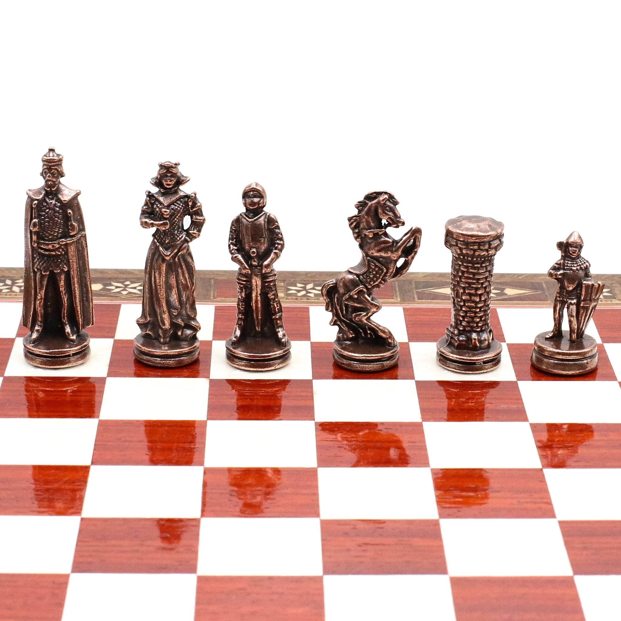 Handmade Inlay Chess Set with Drawer Storage 30 CM (12") - Die Cast Metal Pieces | Vintage Medieval British Army - Cooper Chess