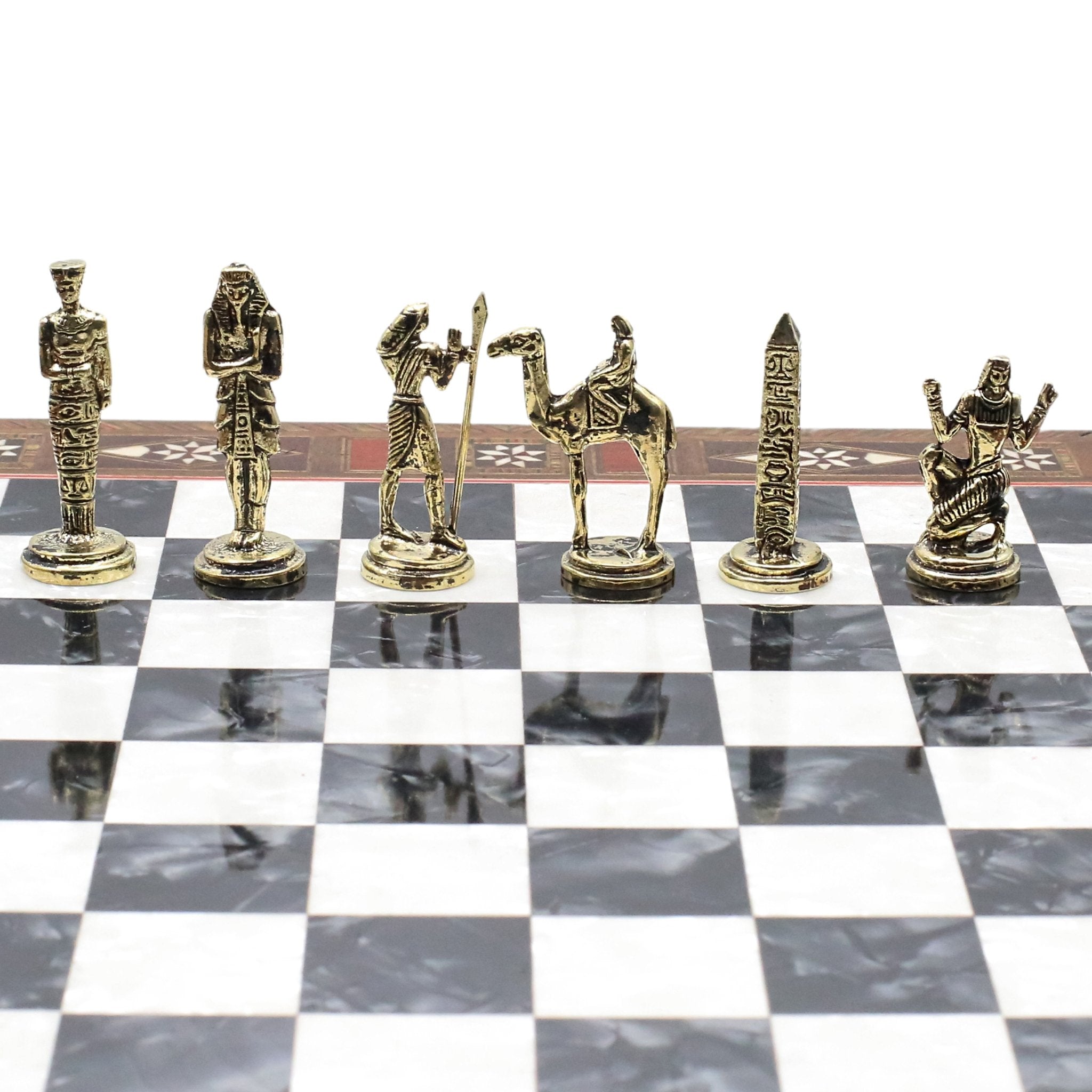 Handmade Inlay Chess Set with Drawer Storage 30 CM (12") - Die Cast Metal Pieces | Egyptian Cleopatra - Cooper Chess