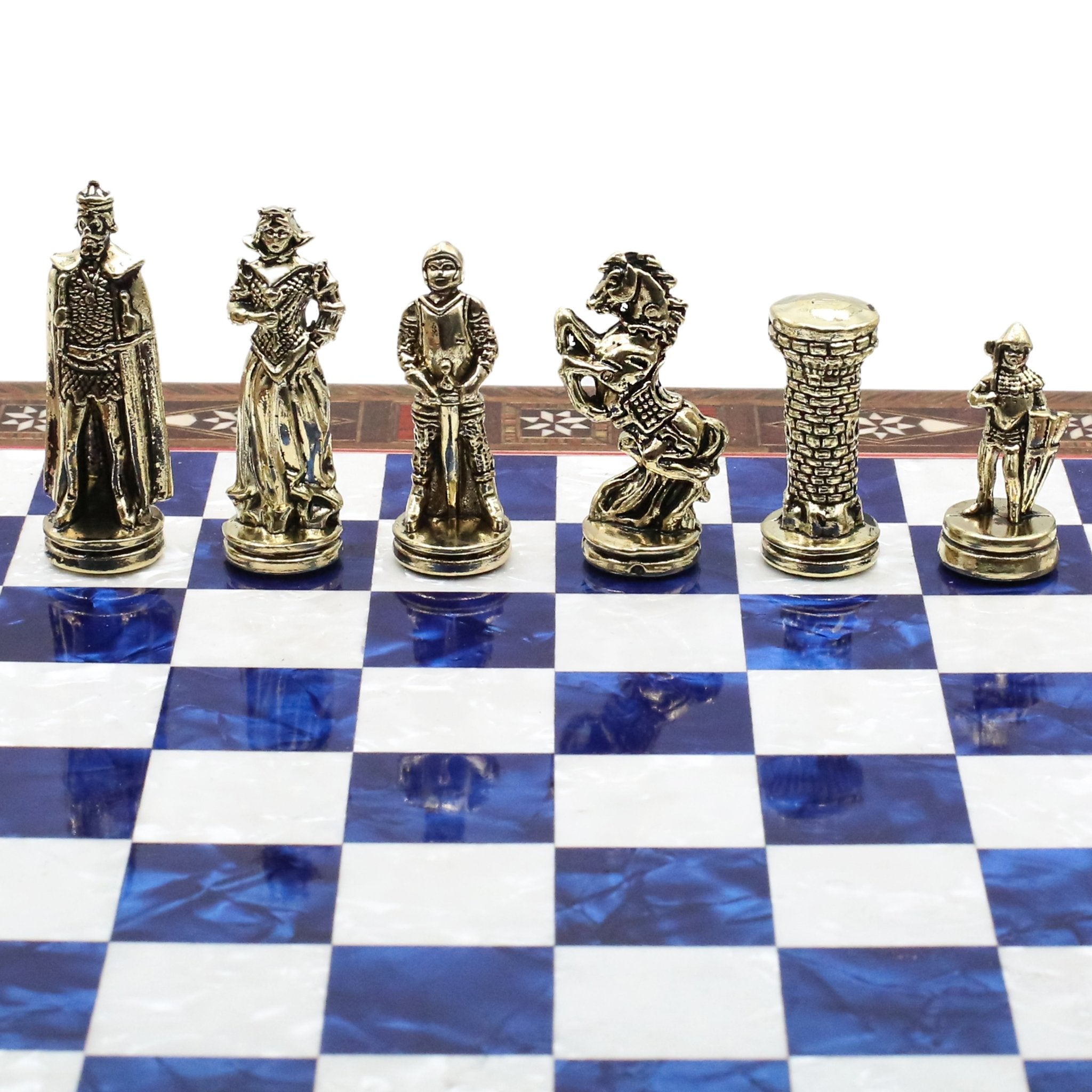 Handmade Inlay Chess Set with Drawer Storage 30 CM (12") - Die Cast Metal Pieces | Medieval British Army - Cooper Chess