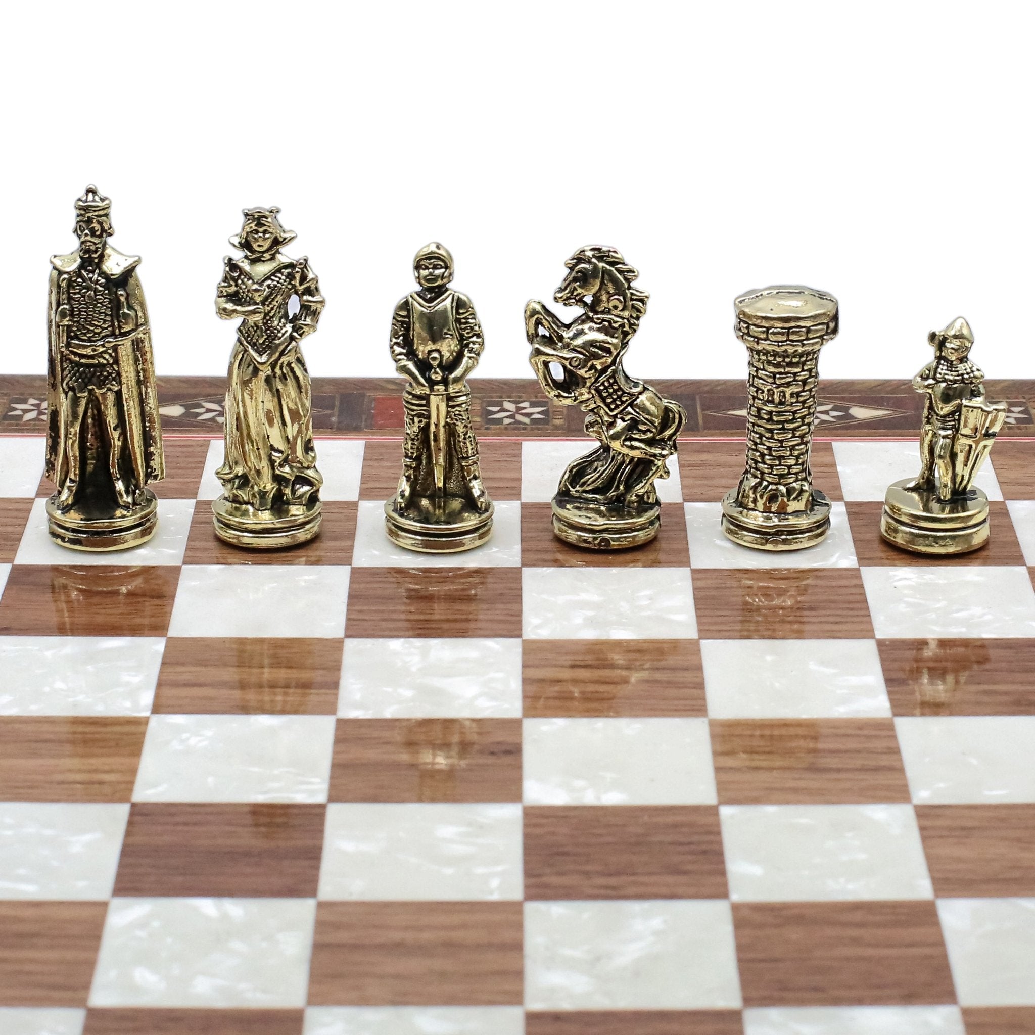 Handmade Inlay Chess Set with Drawer Storage 30 CM (12") - Die Cast Metal Pieces | Medieval British Army - Cooper Chess