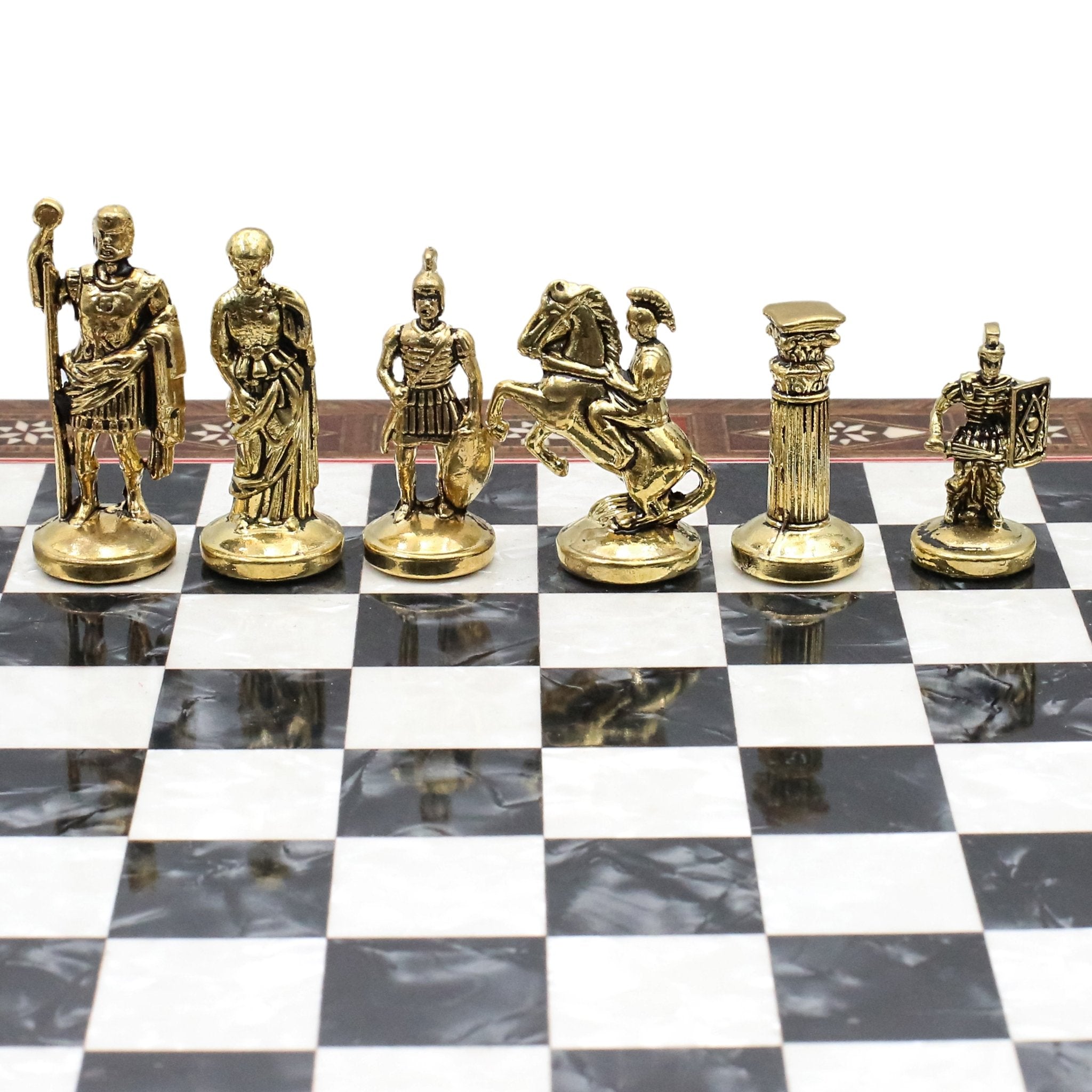 Handmade Inlay Chess Set with Drawer Storage 30 CM (12") - Die Cast Metal Pieces | Roman Empire - Cooper Chess