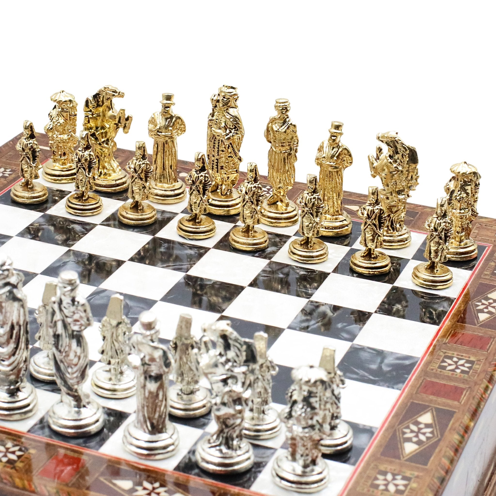 Handmade Inlay Chess Set with Drawer Storage 30 CM (12") - Die Cast Metal Pieces | Ottoman Empire - Cooper Chess