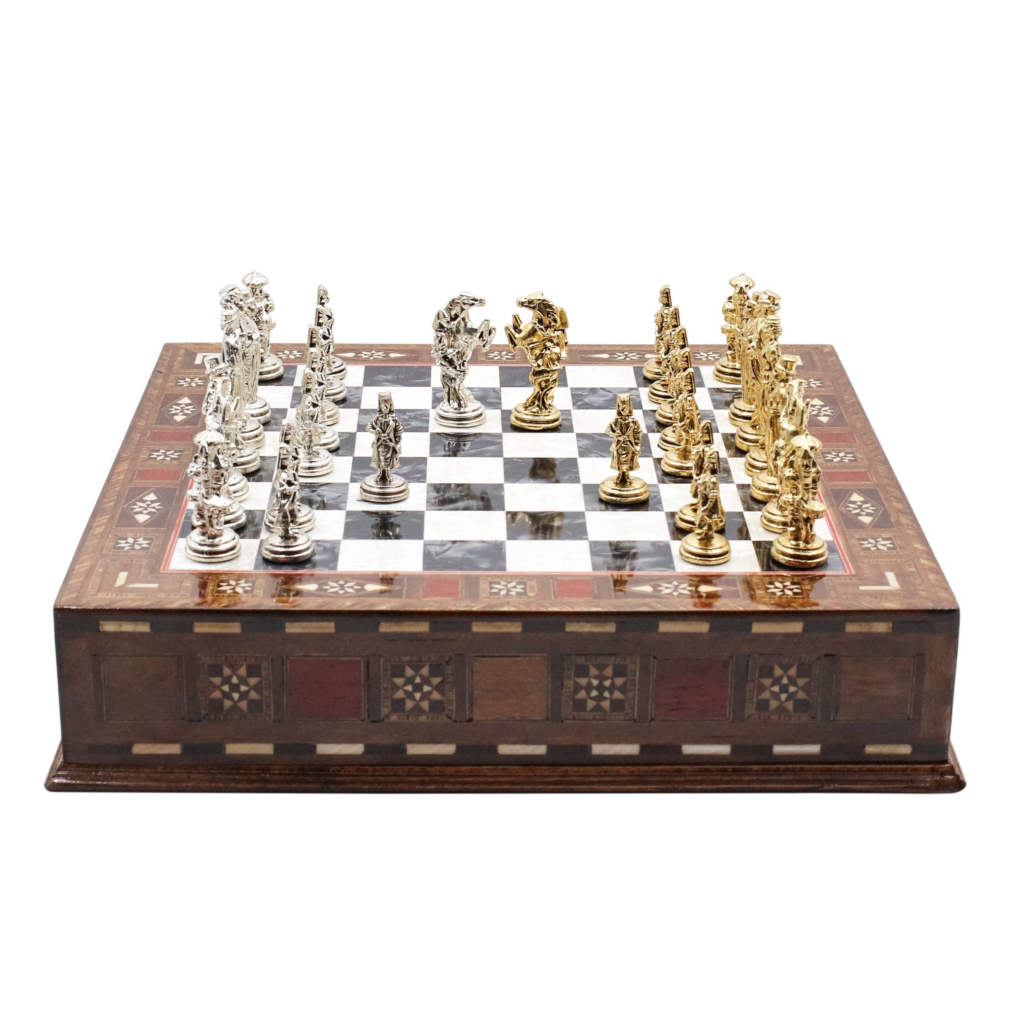 Handmade Inlay Chess Set with Drawer Storage 30 CM (12") - Die Cast Metal Pieces | Ottoman Empire - Cooper Chess