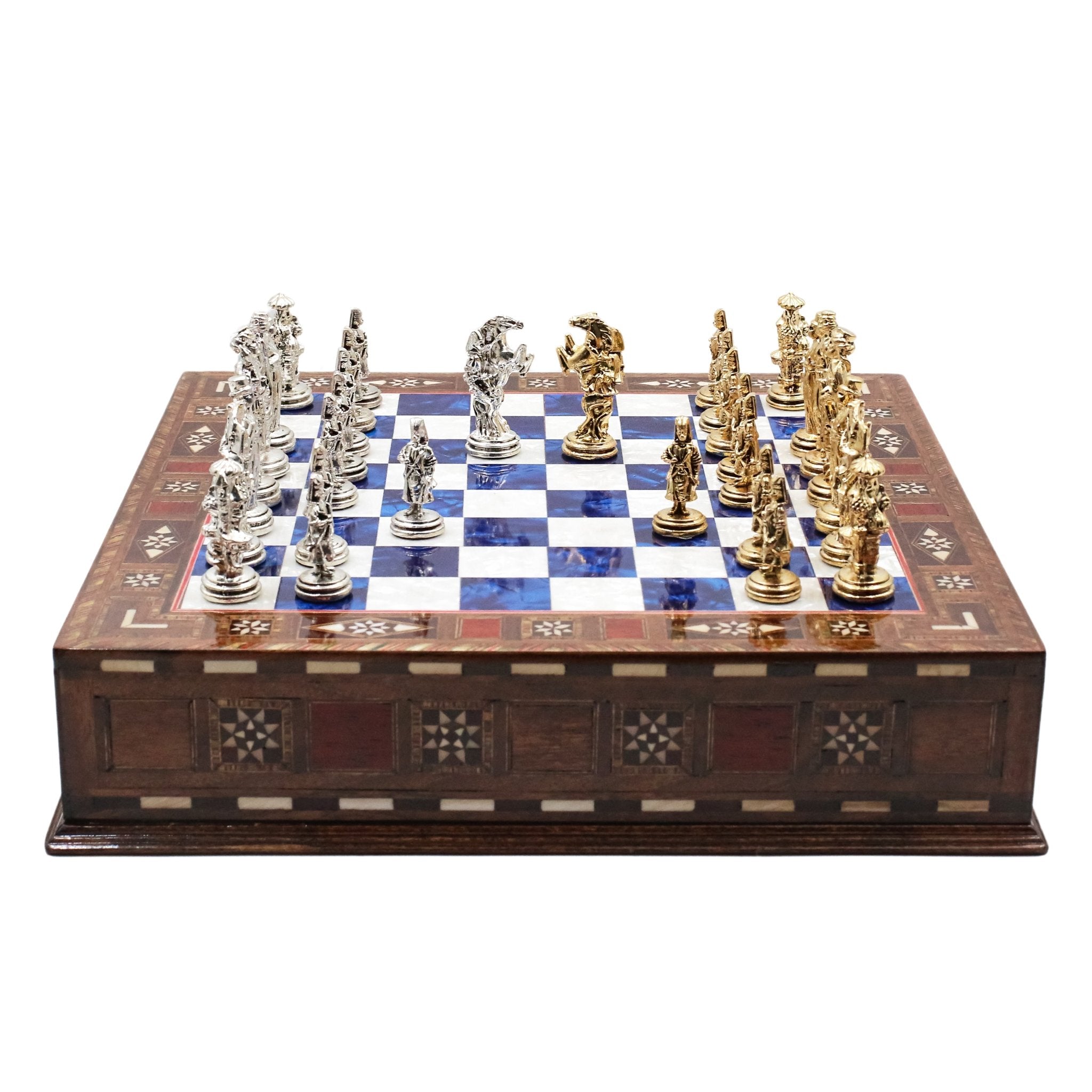 Handmade Inlay Chess Set with Drawer Storage 30 CM (12") - Die Cast Metal Pieces | Ottoman Empire - Cooper Chess