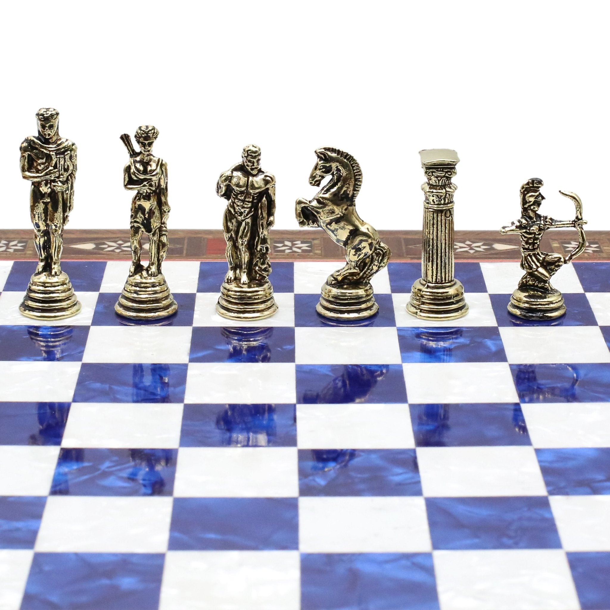 Handmade Inlay Chess Set with Drawer Storage 30 CM (12") - Die Cast Metal Pieces | Greek Mythology Archer - Cooper Chess