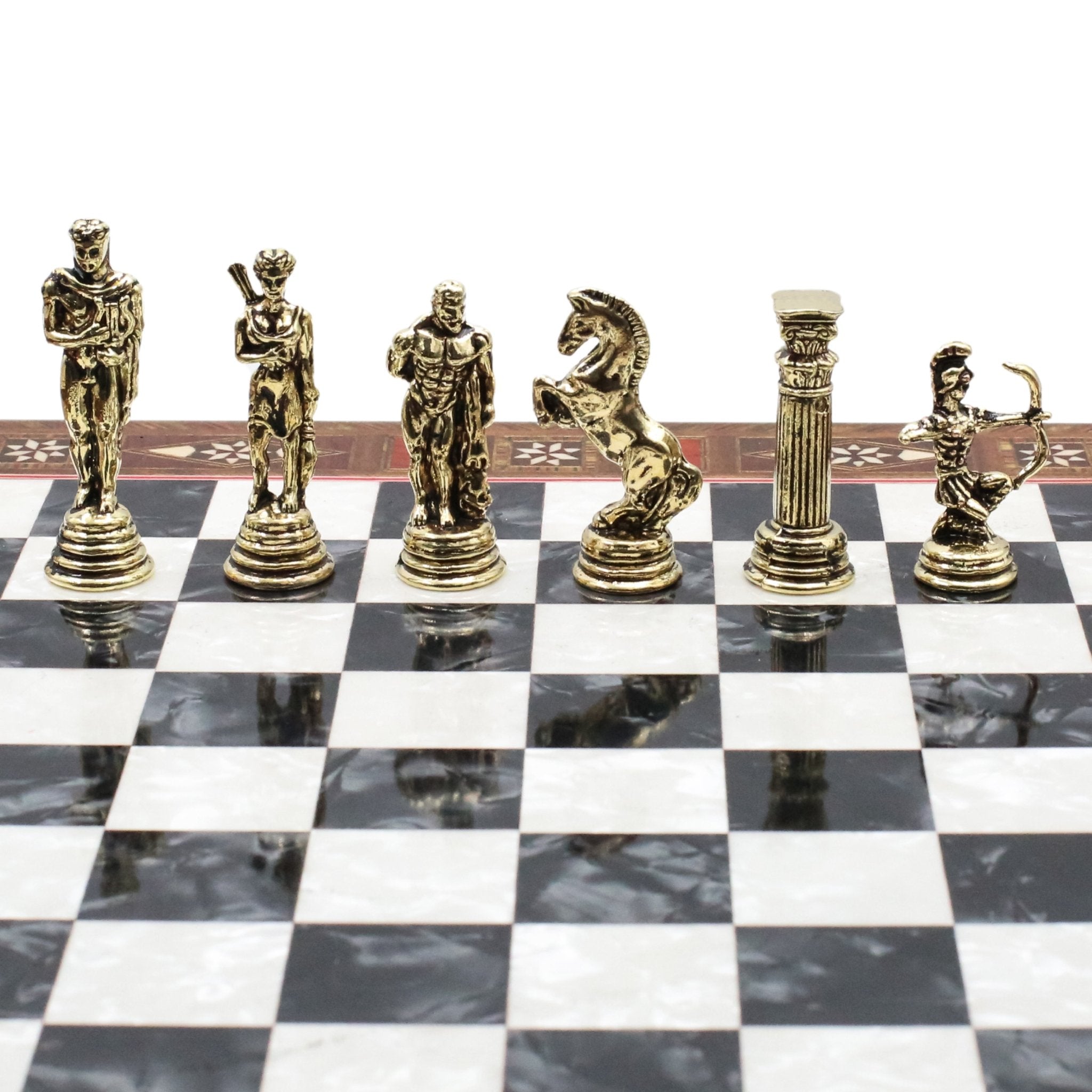 Handmade Inlay Chess Set with Drawer Storage 30 CM (12") - Die Cast Metal Pieces | Greek Mythology Archer - Cooper Chess