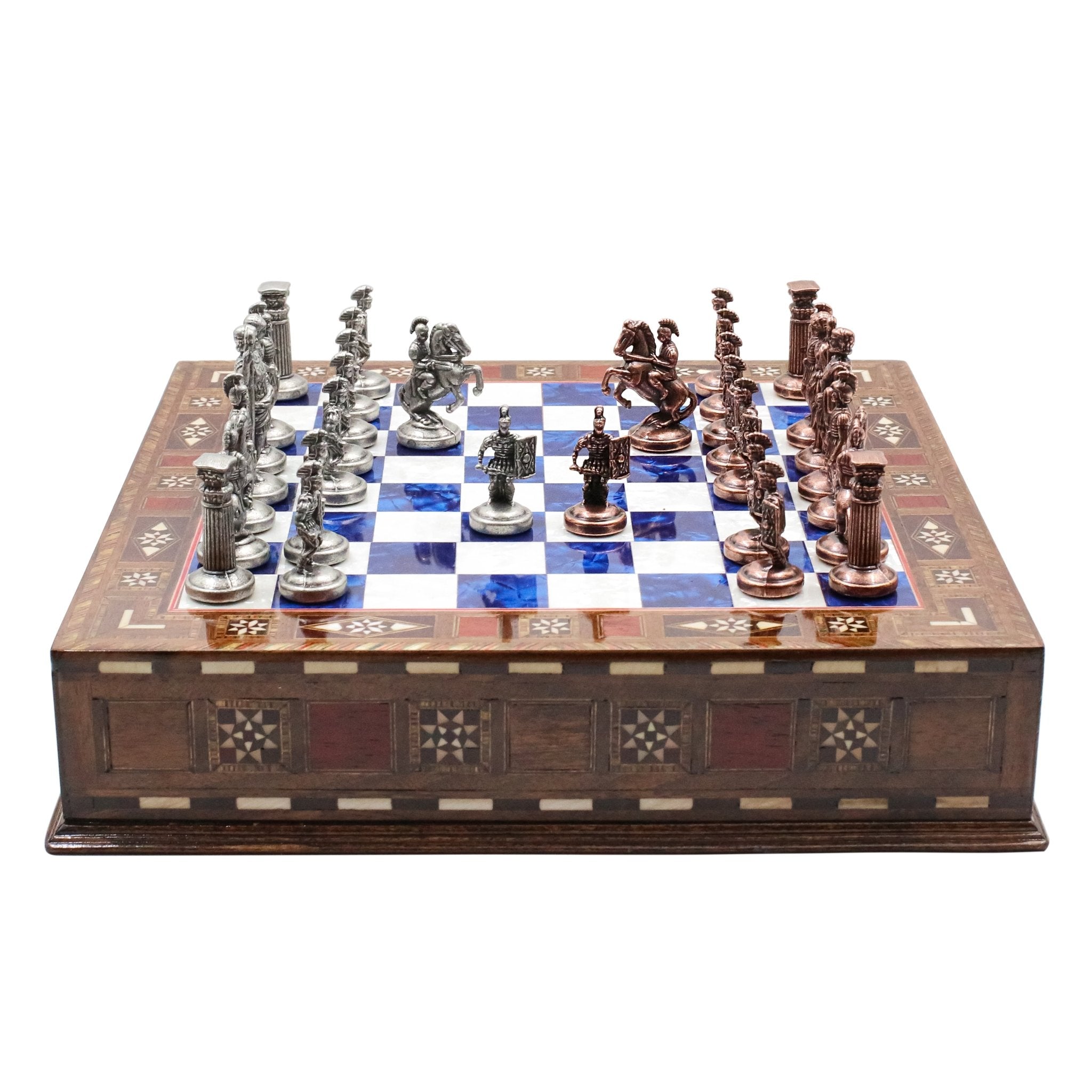 Handmade Inlay Chess Set with Drawer Storage 30 CM (12") - Die Cast Metal Pieces | Vintage Roman Empire - Cooper Chess
