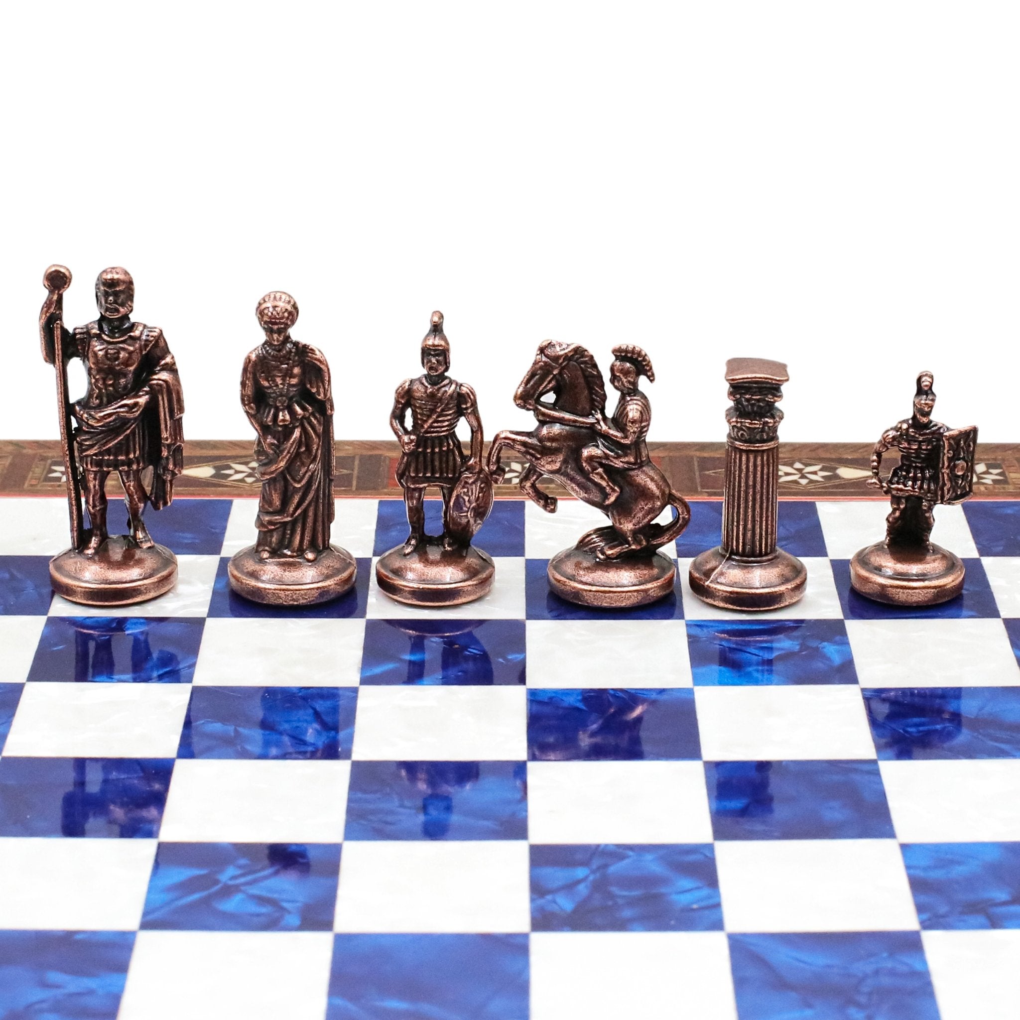 Handmade Inlay Chess Set with Drawer Storage 30 CM (12") - Die Cast Metal Pieces | Vintage Roman Empire - Cooper Chess