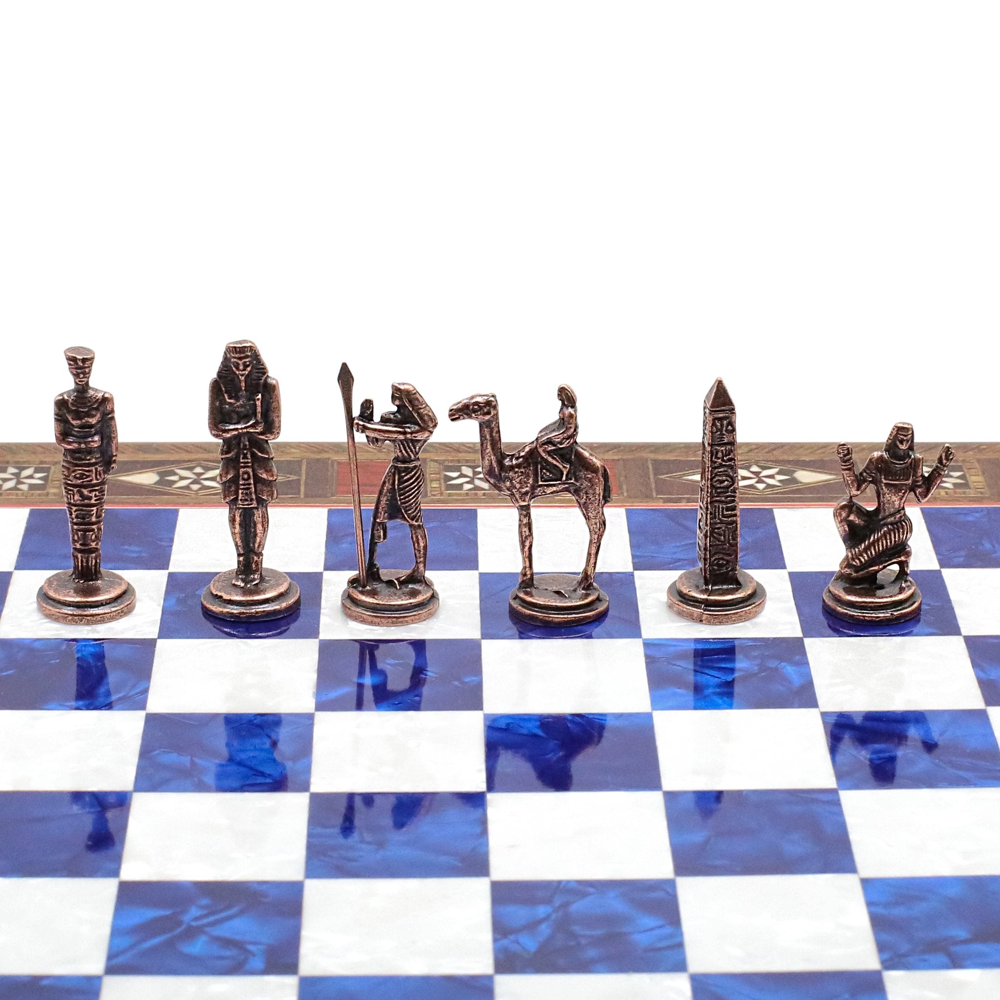 Handmade Inlay Chess Set with Drawer Storage 30 CM (12") - Die Cast Metal Pieces | Vintage Egyptian Cleopatra - Cooper Chess