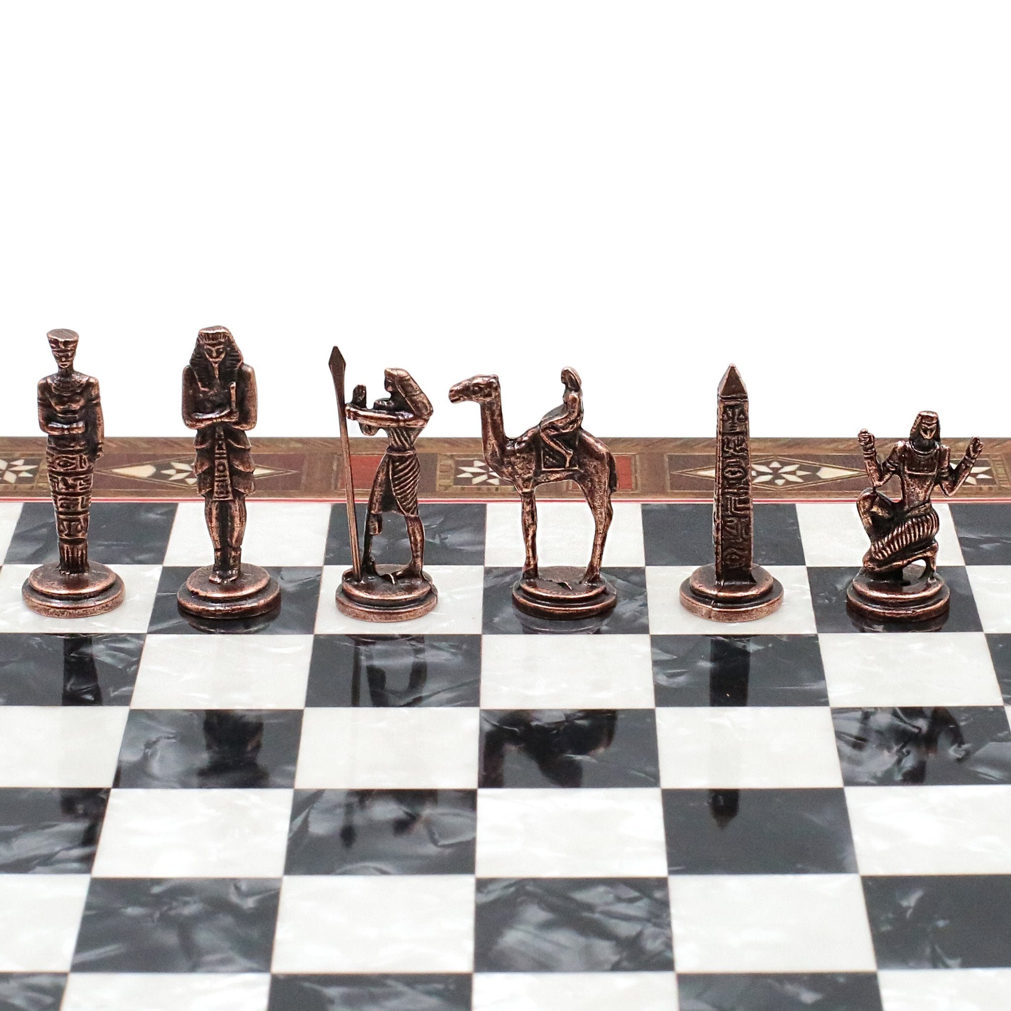 Handmade Inlay Chess Set with Drawer Storage 30 CM (12") - Die Cast Metal Pieces | Vintage Egyptian Cleopatra - Cooper Chess